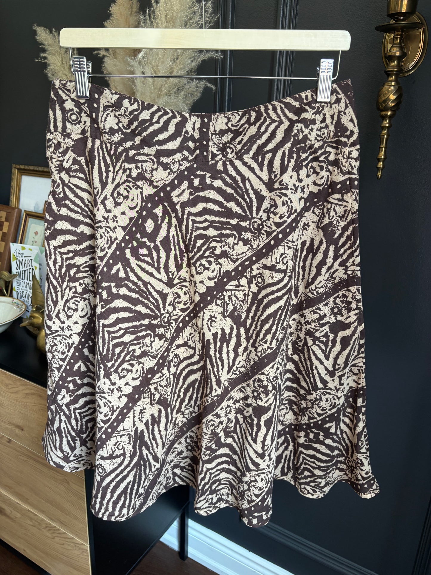 Brown Print Knee Length Skirt Size 8
