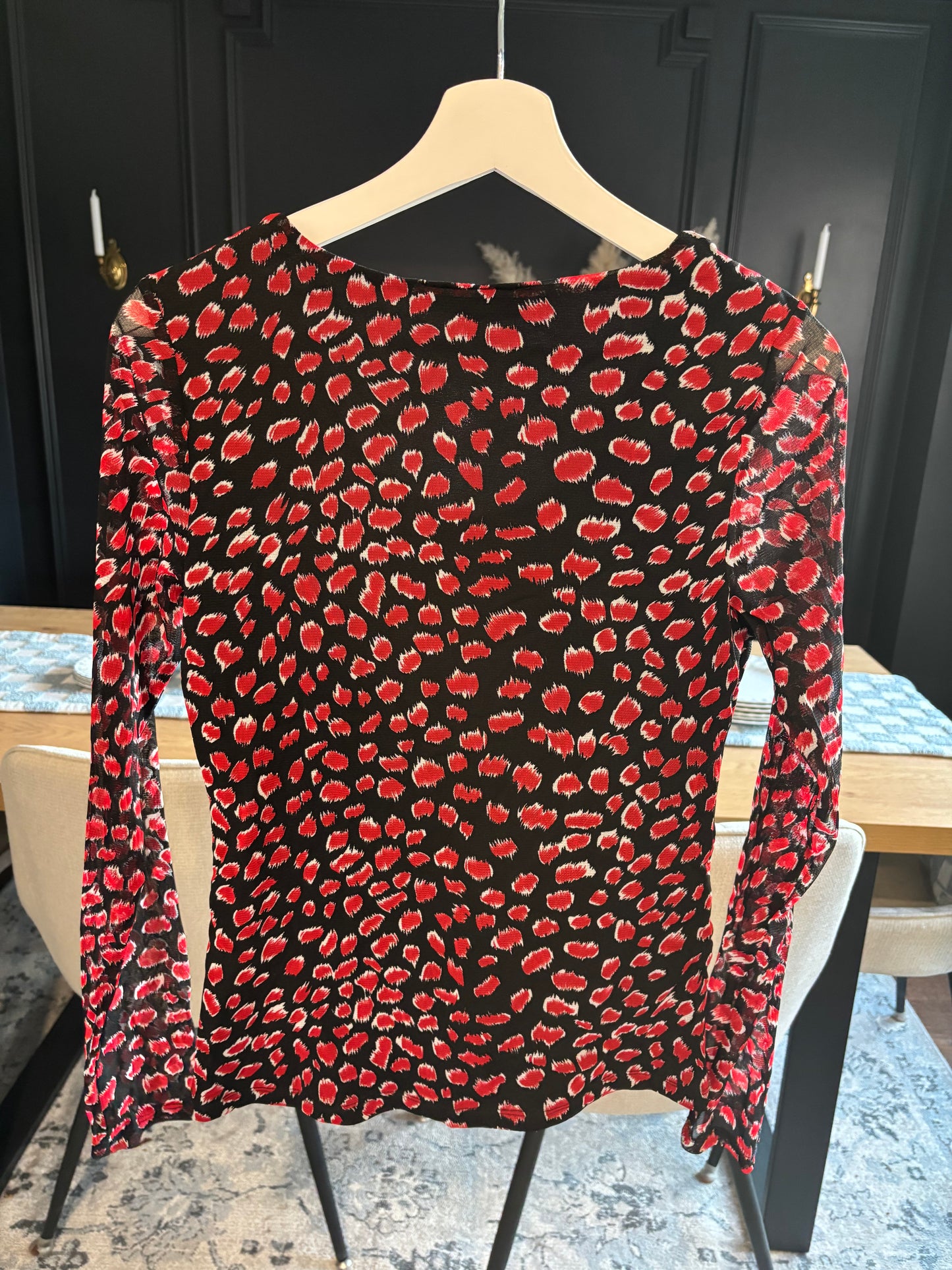 Long Sleeve Mesh Rouched Top Size S