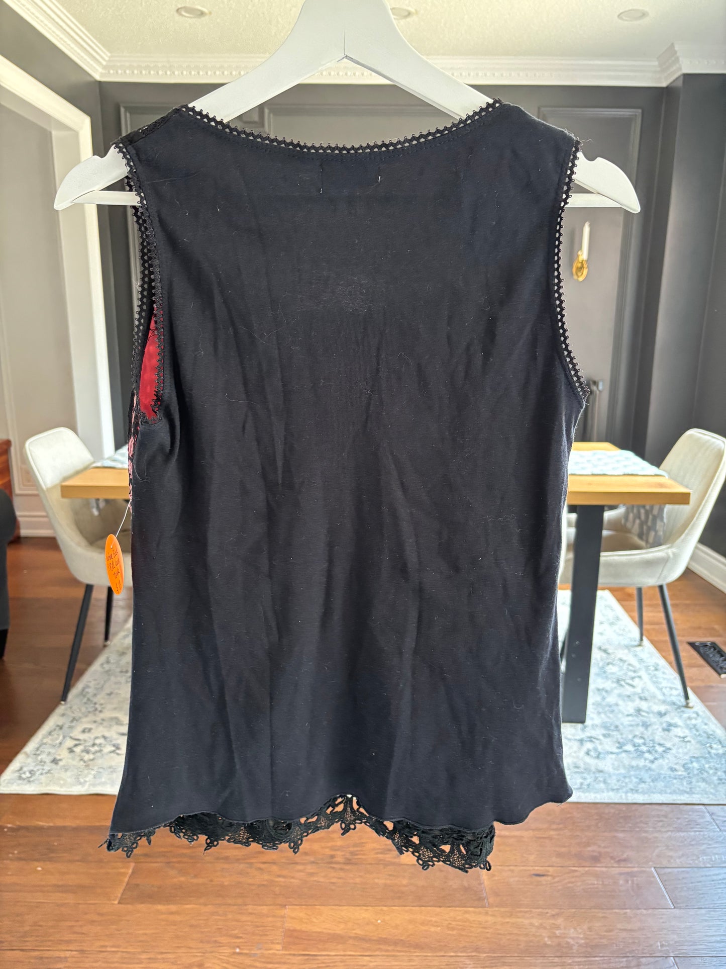VIntage Black & Pink Lace Detail Tank Size L