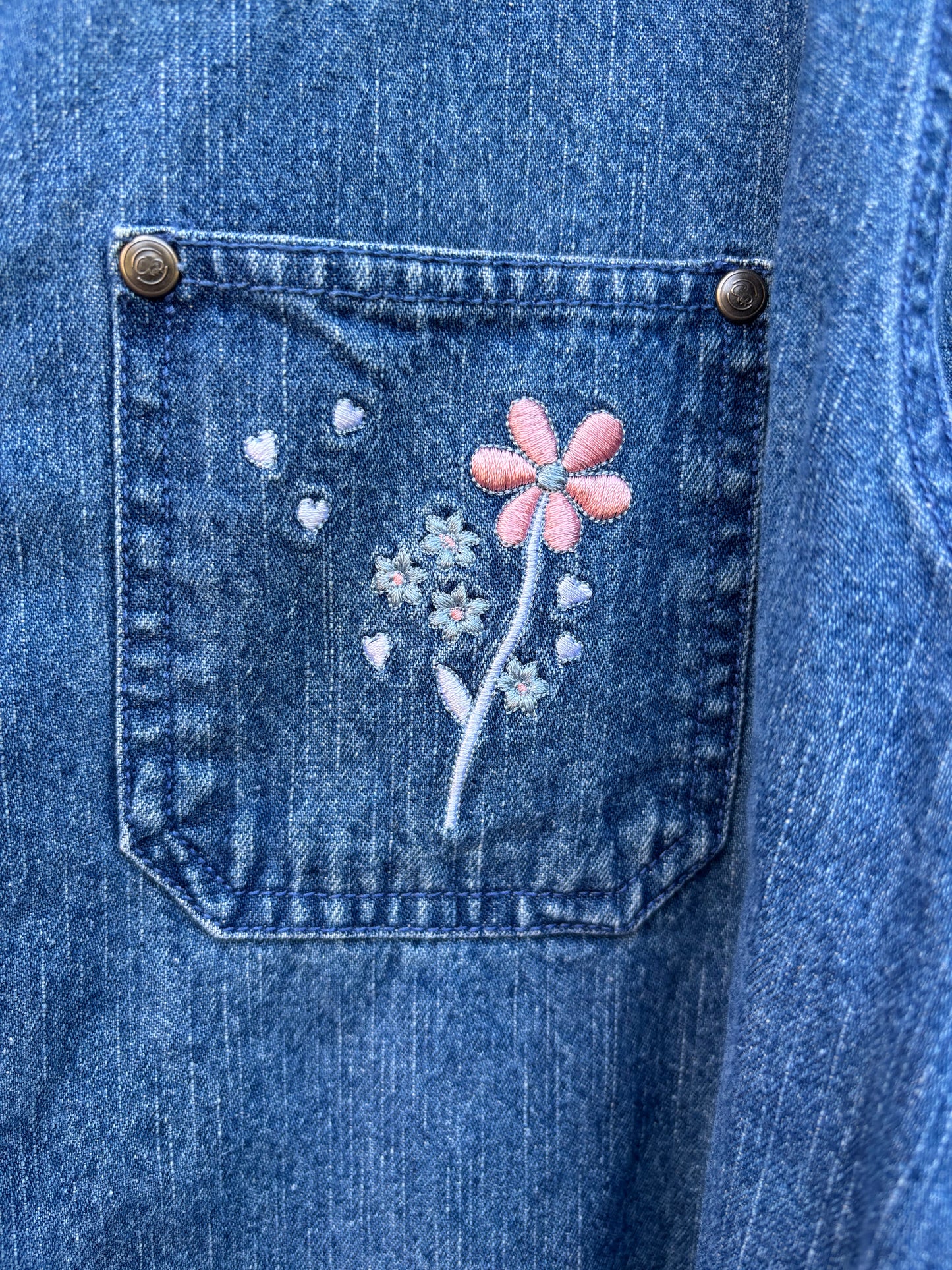 Flower Embroidered Denim Jacket Size X-Large