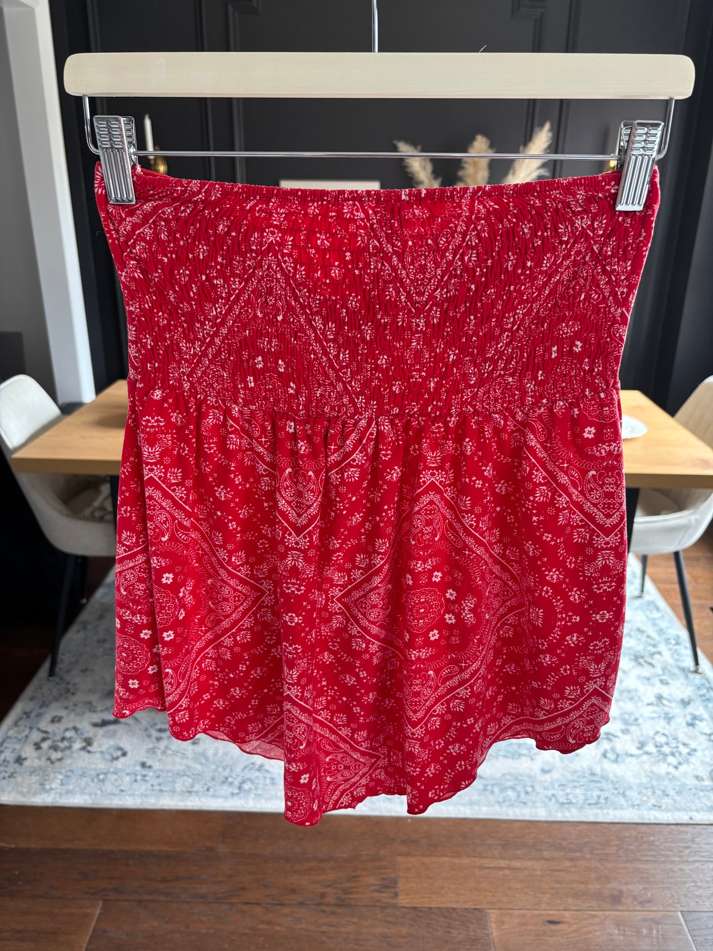 Red Strapless Handkerchief Print Top Size S