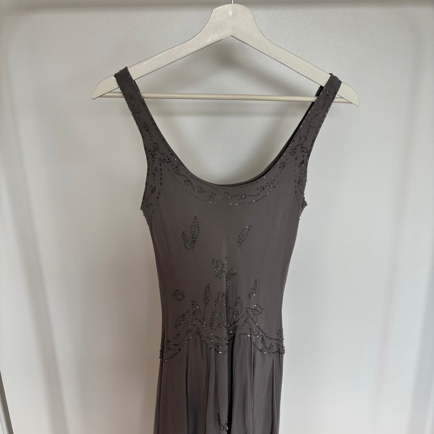 Grey Beaded Midi Dress Size 4