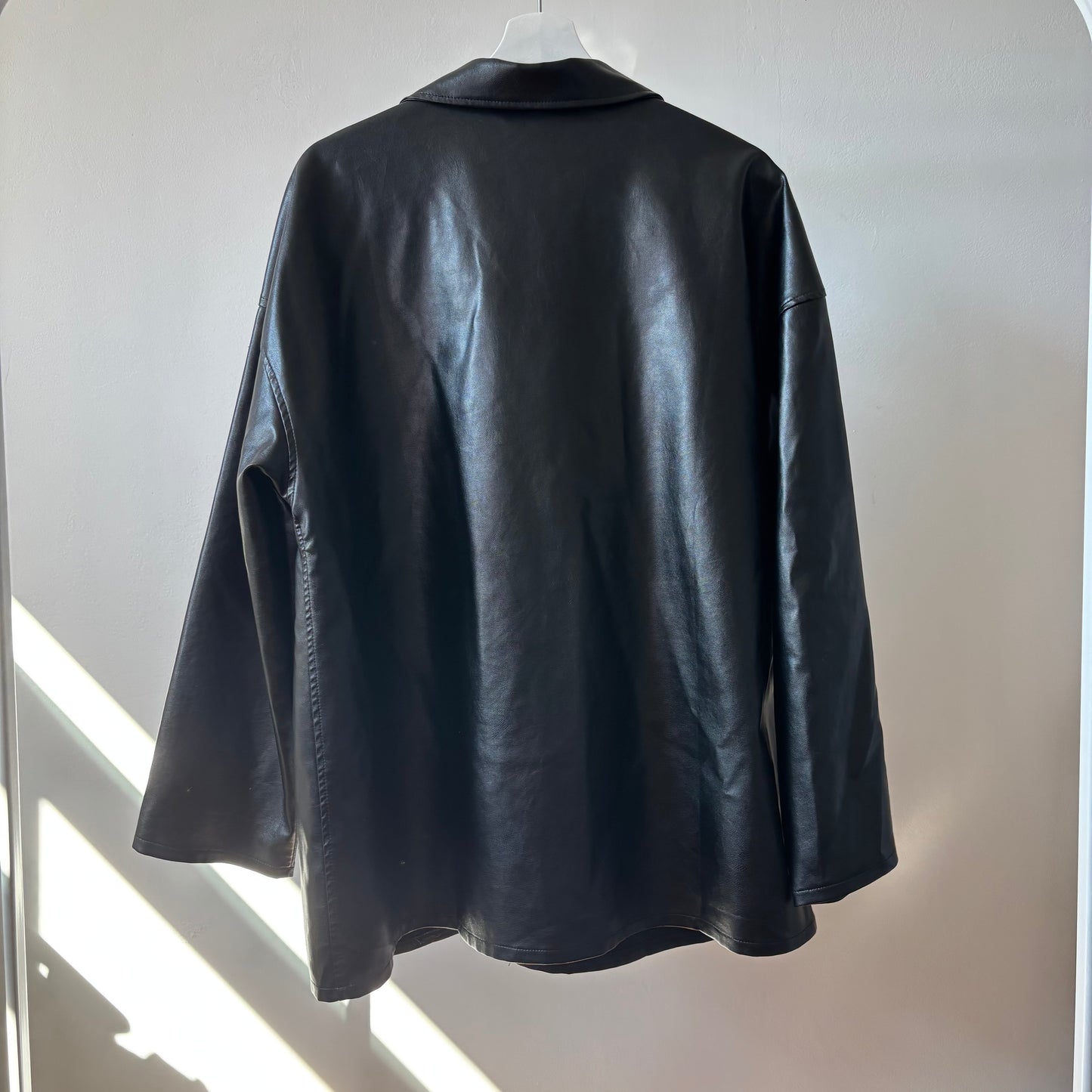 Faux Leather Oversized Button Down Jacket