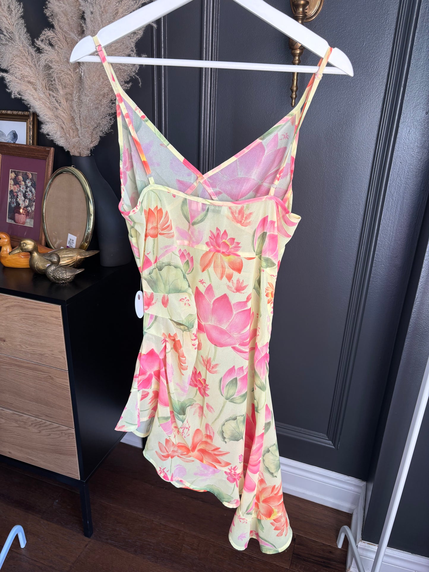 Yellow Rouched Asymmetrical Sheer Dress Size M