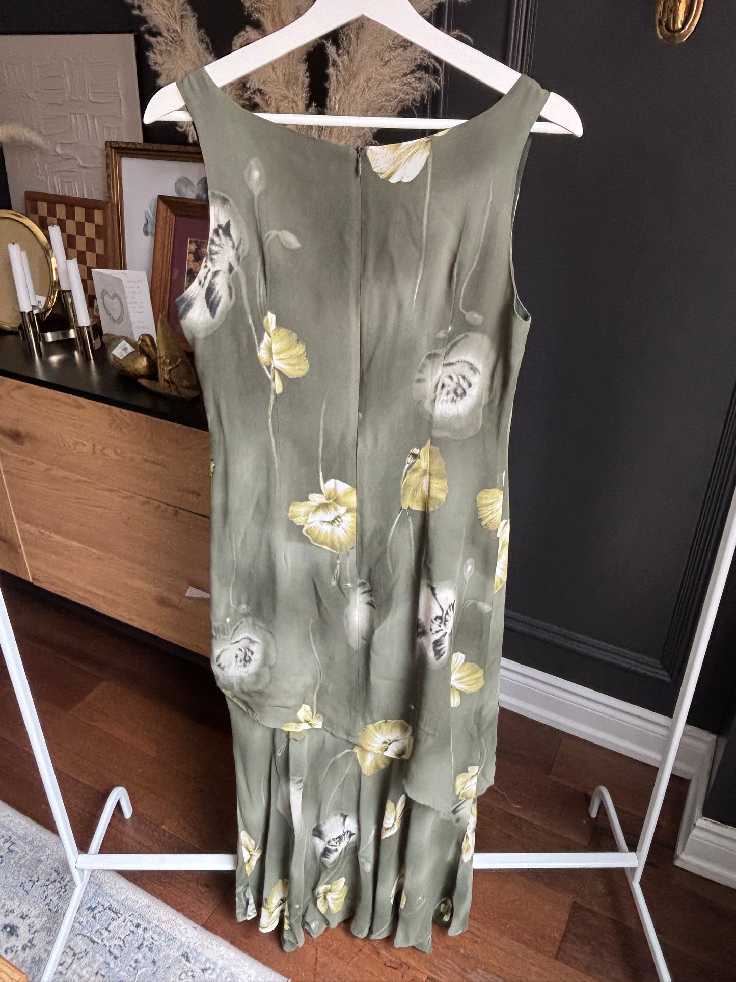 Green 90's Floral 2 Tier Dress Size M
