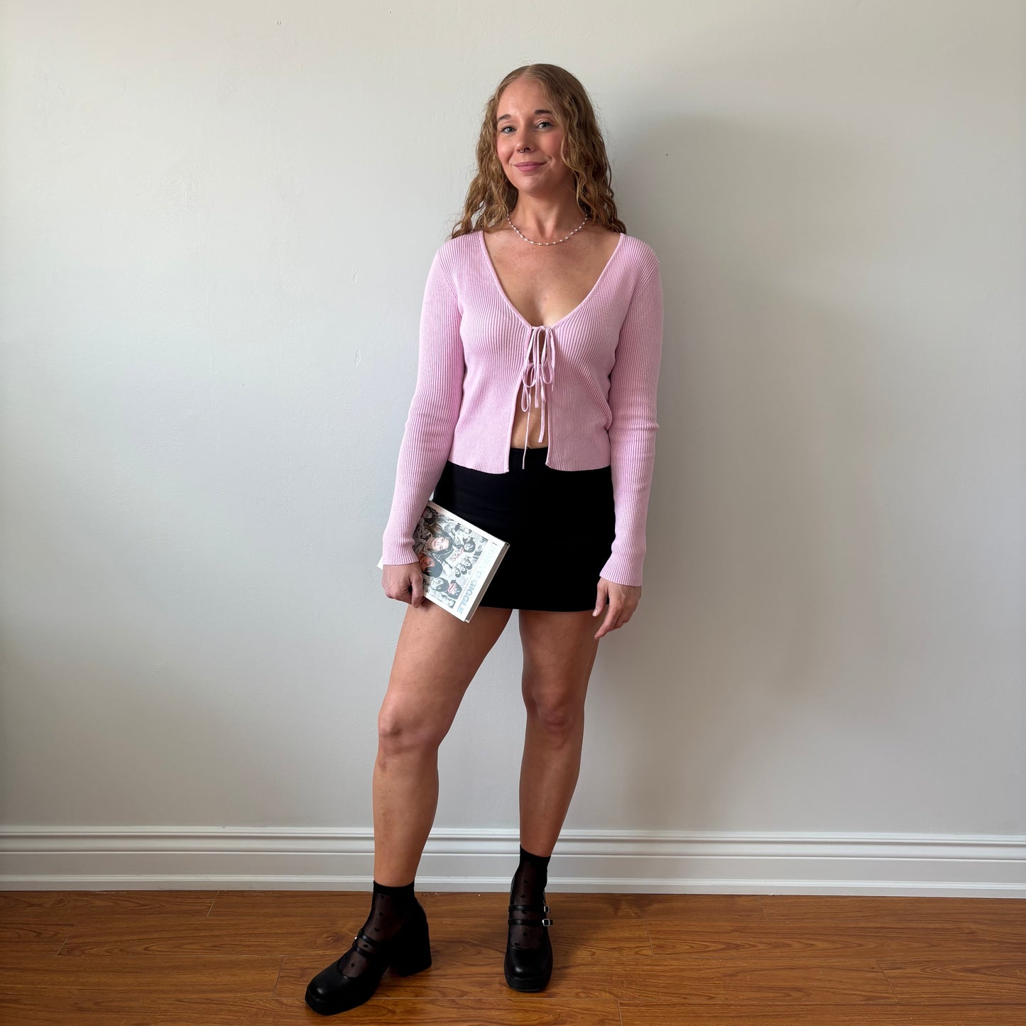Ribbed Pink Cropped Cardigan