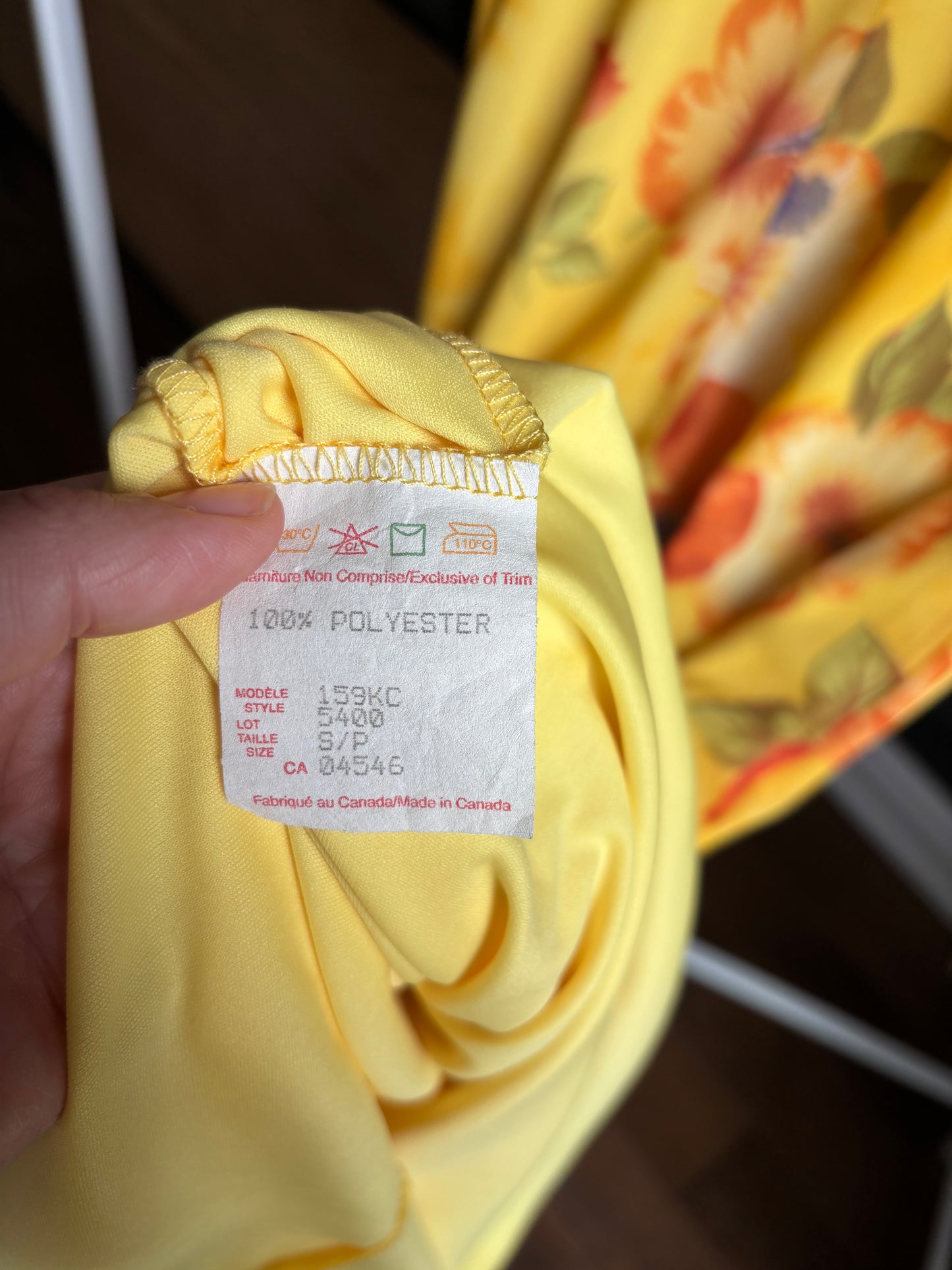 Vintage Long Yellow Hibiscus Dress Size S