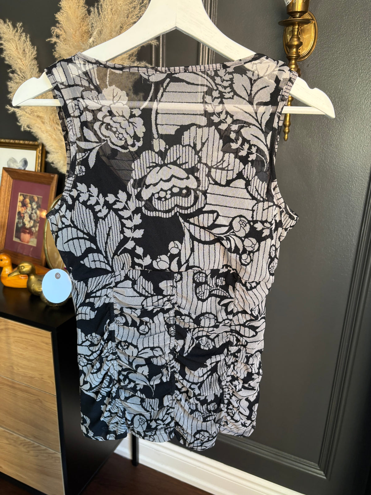 Sleeveless Rouched Mesh Top Size S