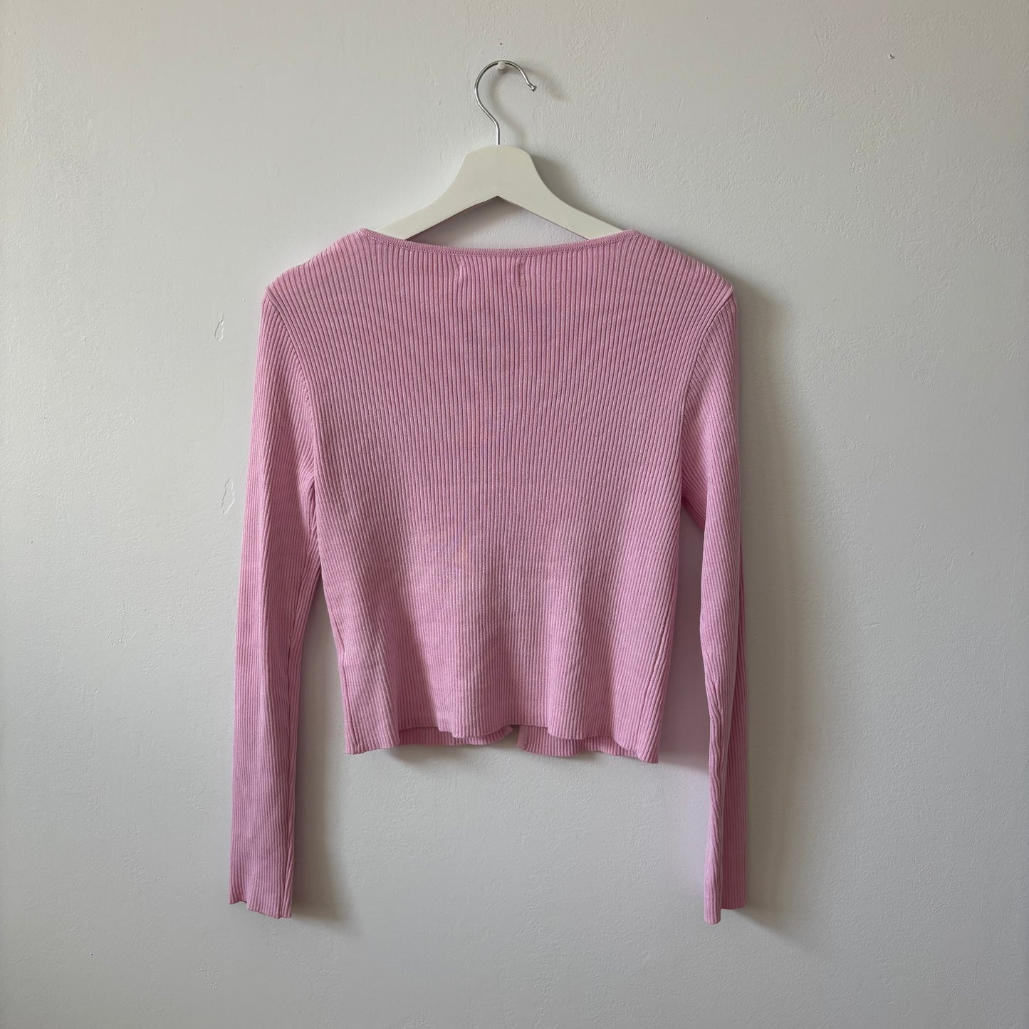Ribbed Pink Cropped Cardigan