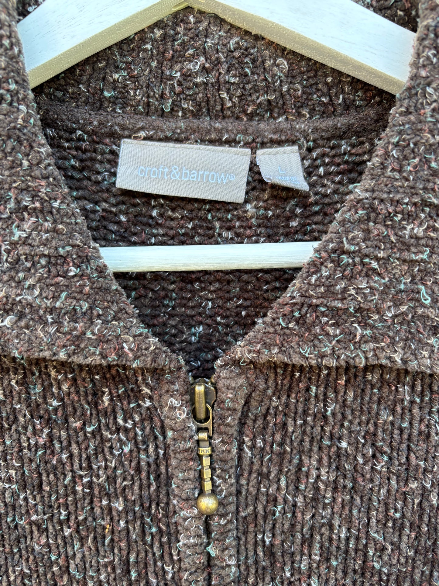 Brown Knit Zip Sweater Size Large