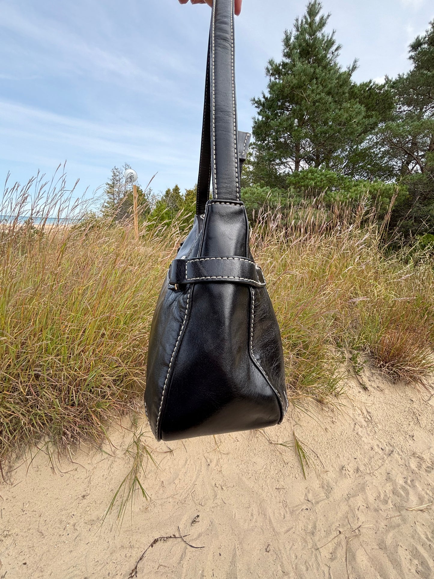 Black Danier Leather Shoulder Bag