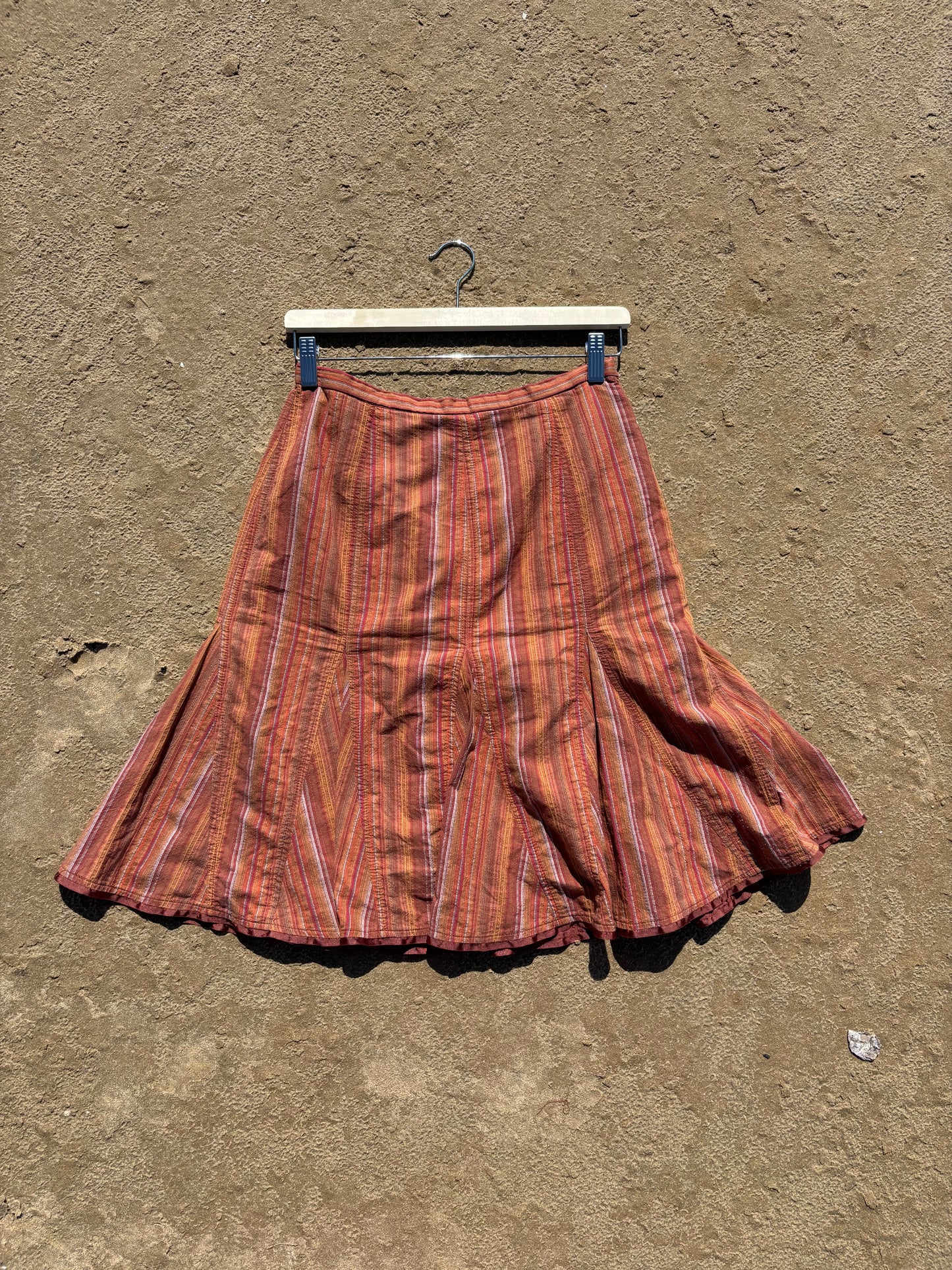 Vintage Earthy Striped Knee Length Skirt Size 8