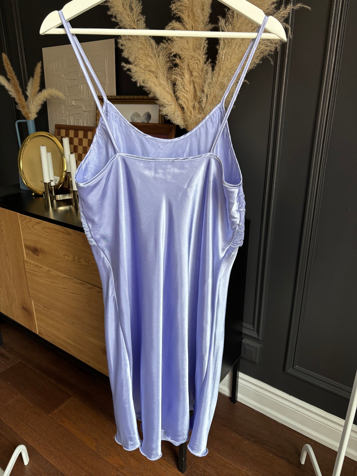 Lavender Satin Slip Dress With Lace Size M