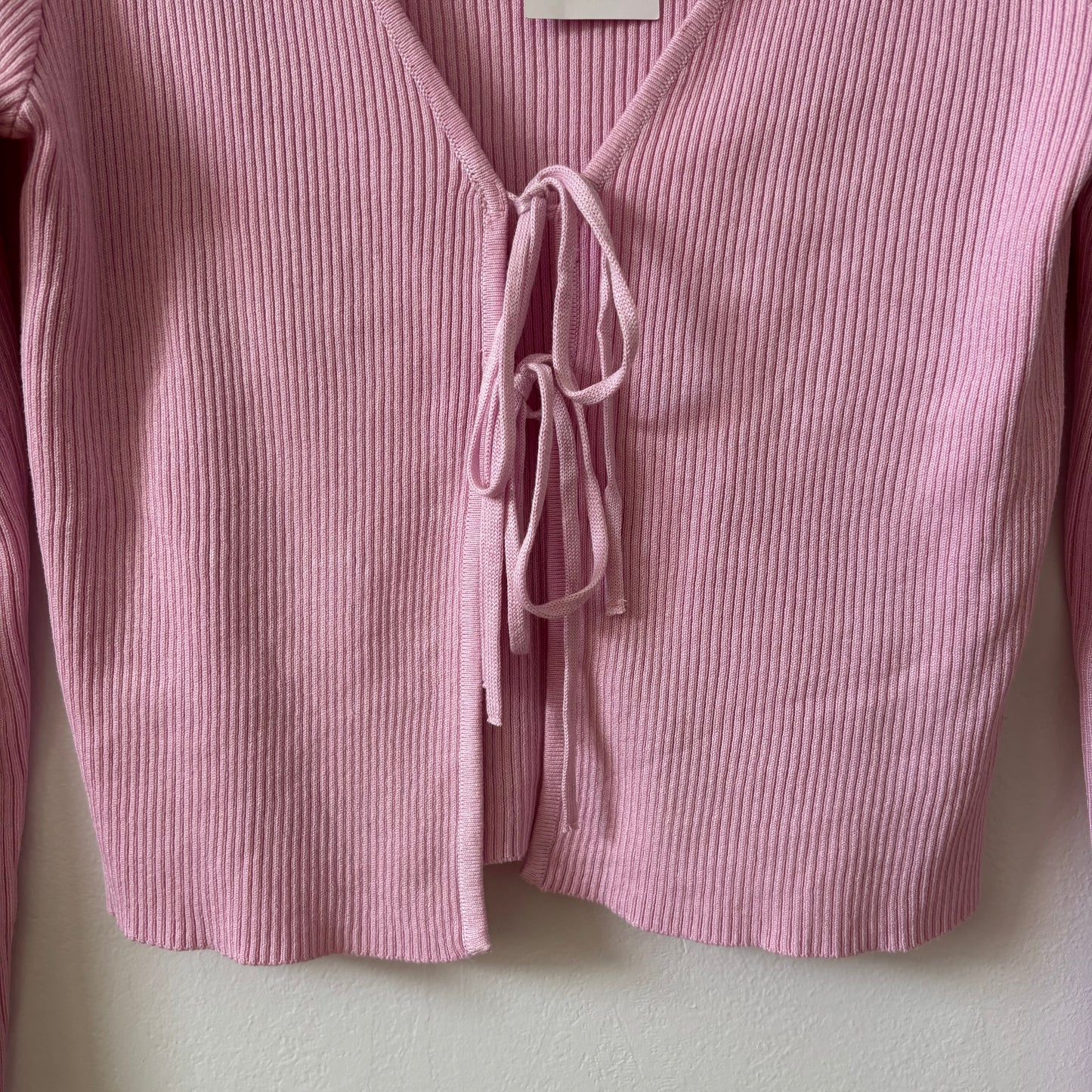 Ribbed Pink Cropped Cardigan