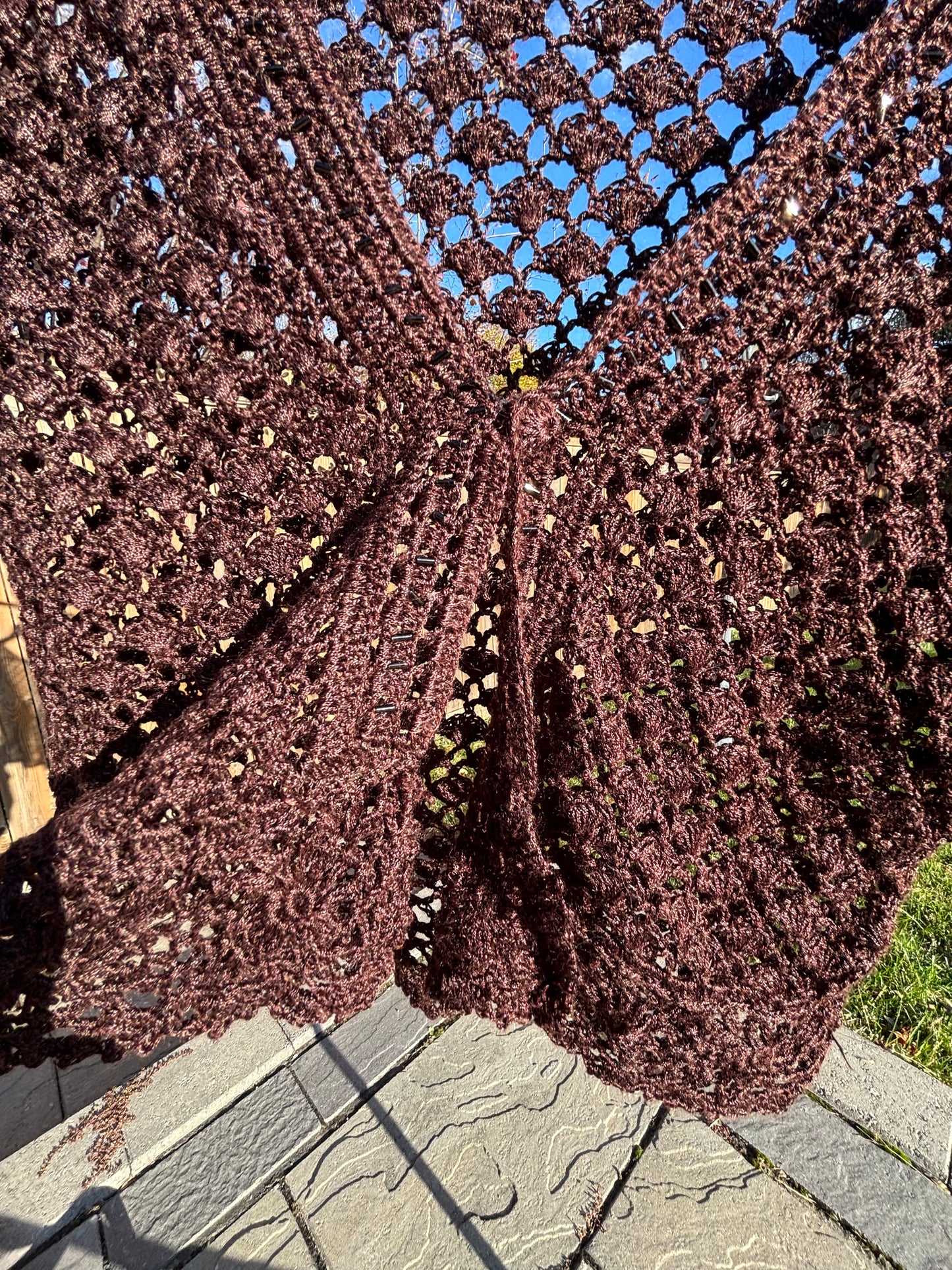 Chocolate Cropped Crochet Cardigan Fits M