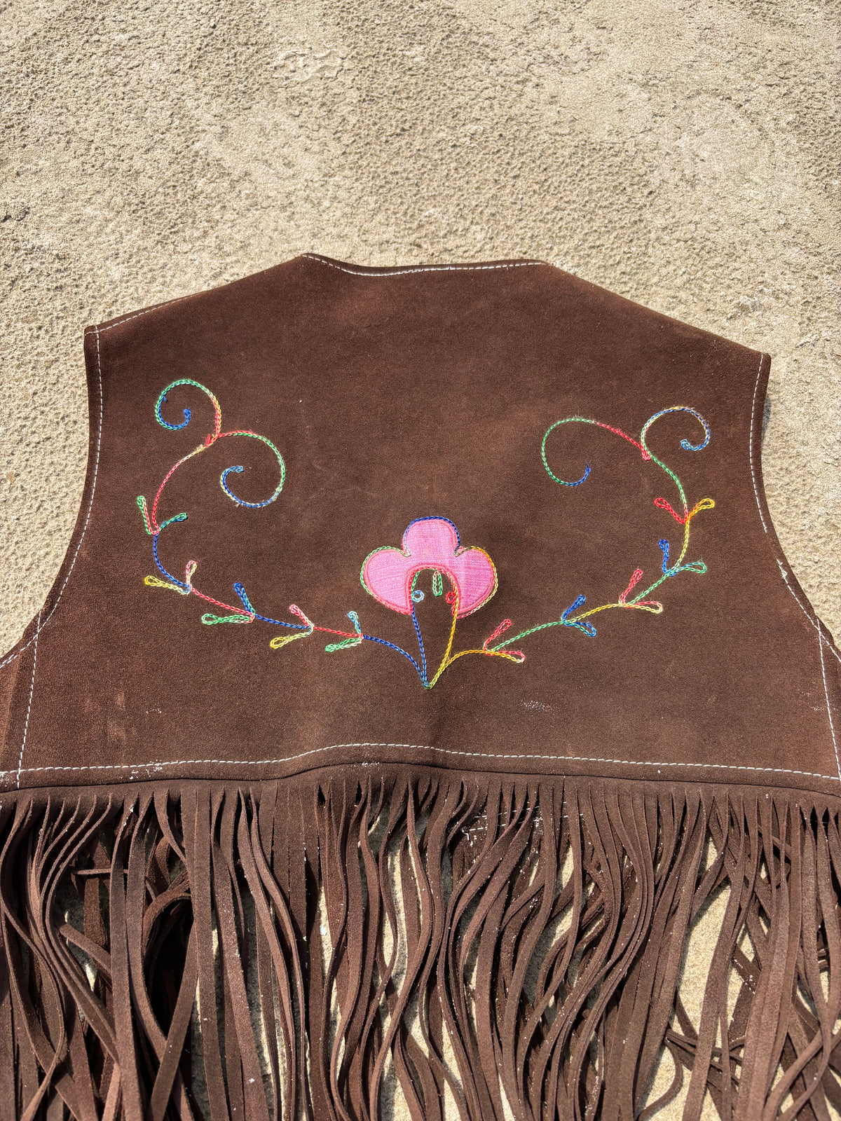 Vintage Suede Embroidered Fringe Vest Size M