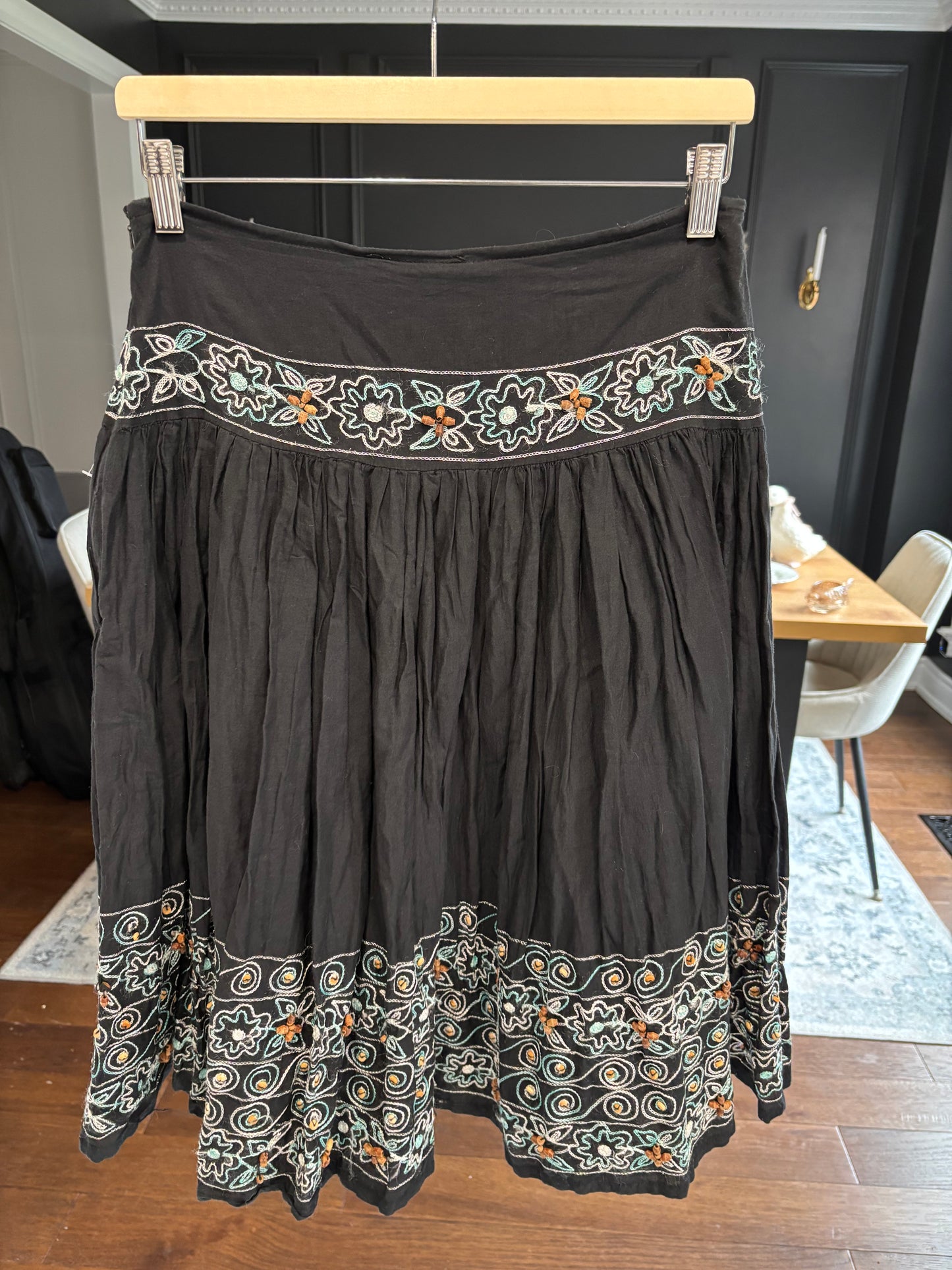 Black Cotton Embroidered Detail Skit Size 4