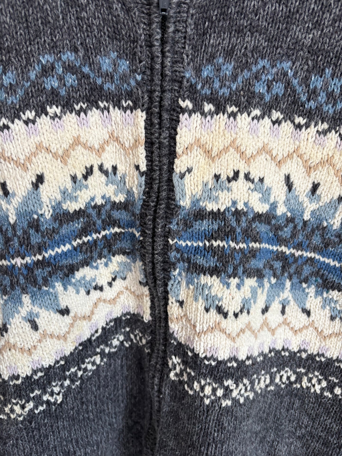 Grey Handknit Zip Cardi Size L