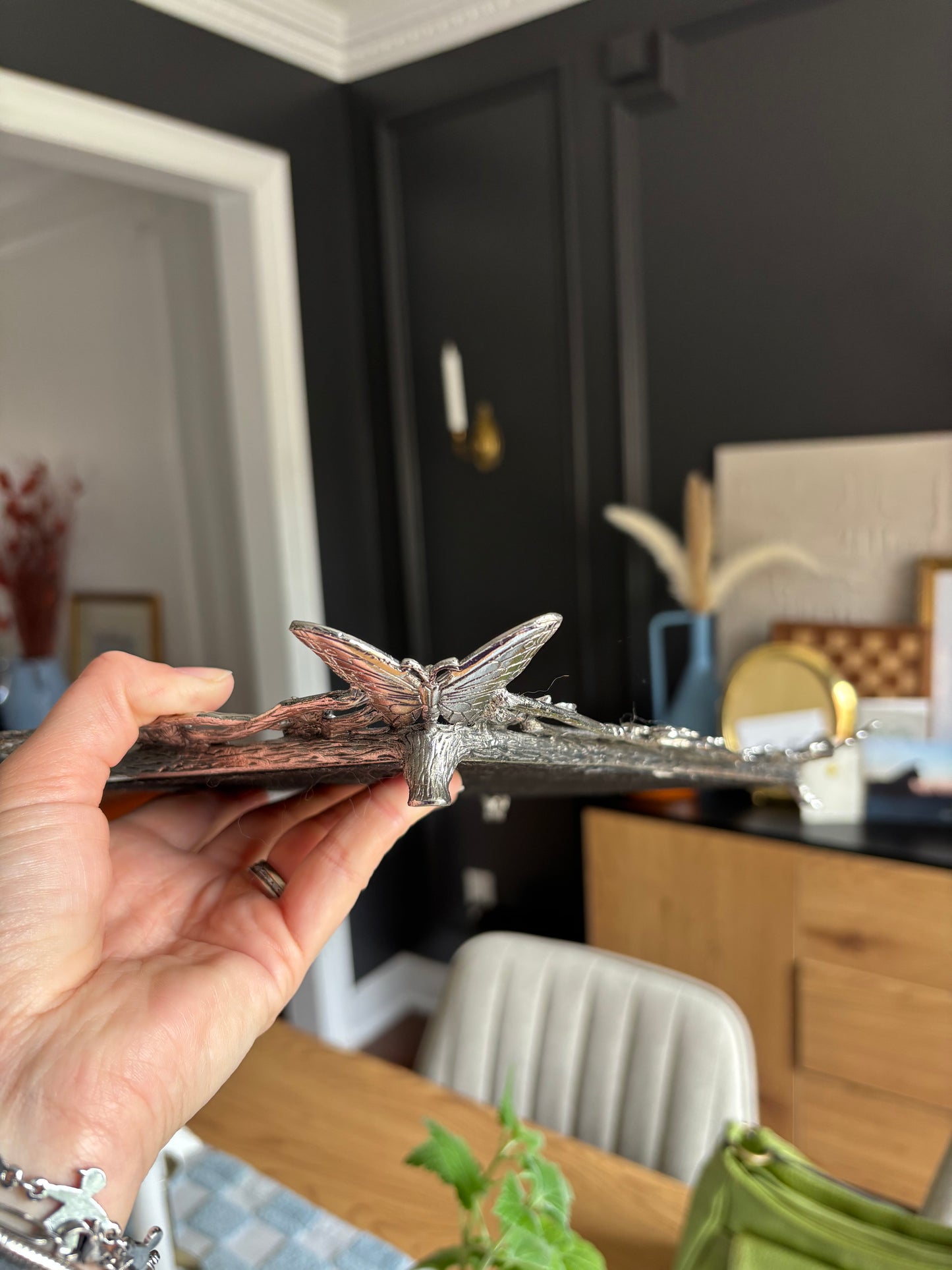 Silver Butterfly Mirrored Tray