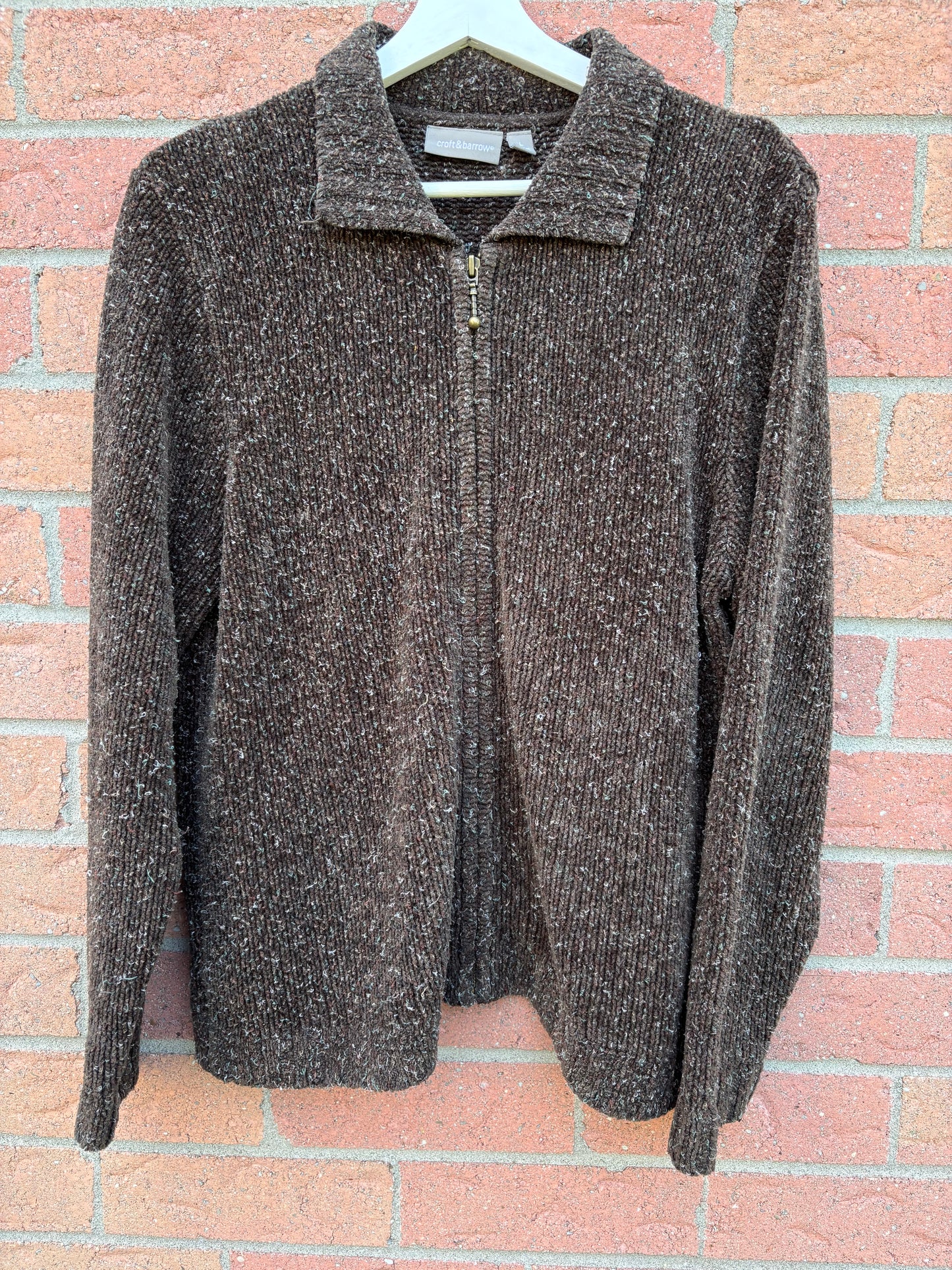 Brown Knit Zip Sweater Size Large
