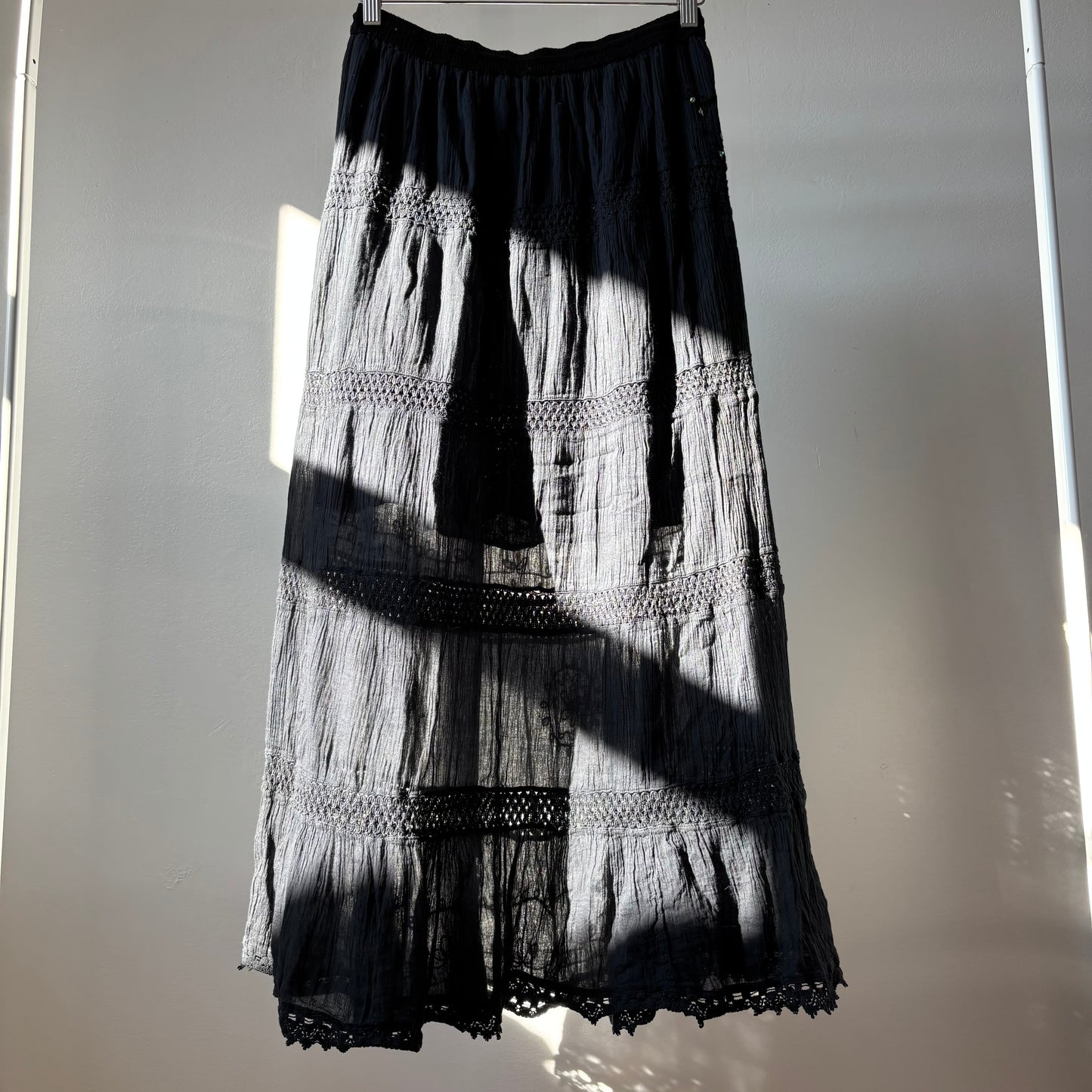 Black Vintage Boho Sequin Maxi Skirt