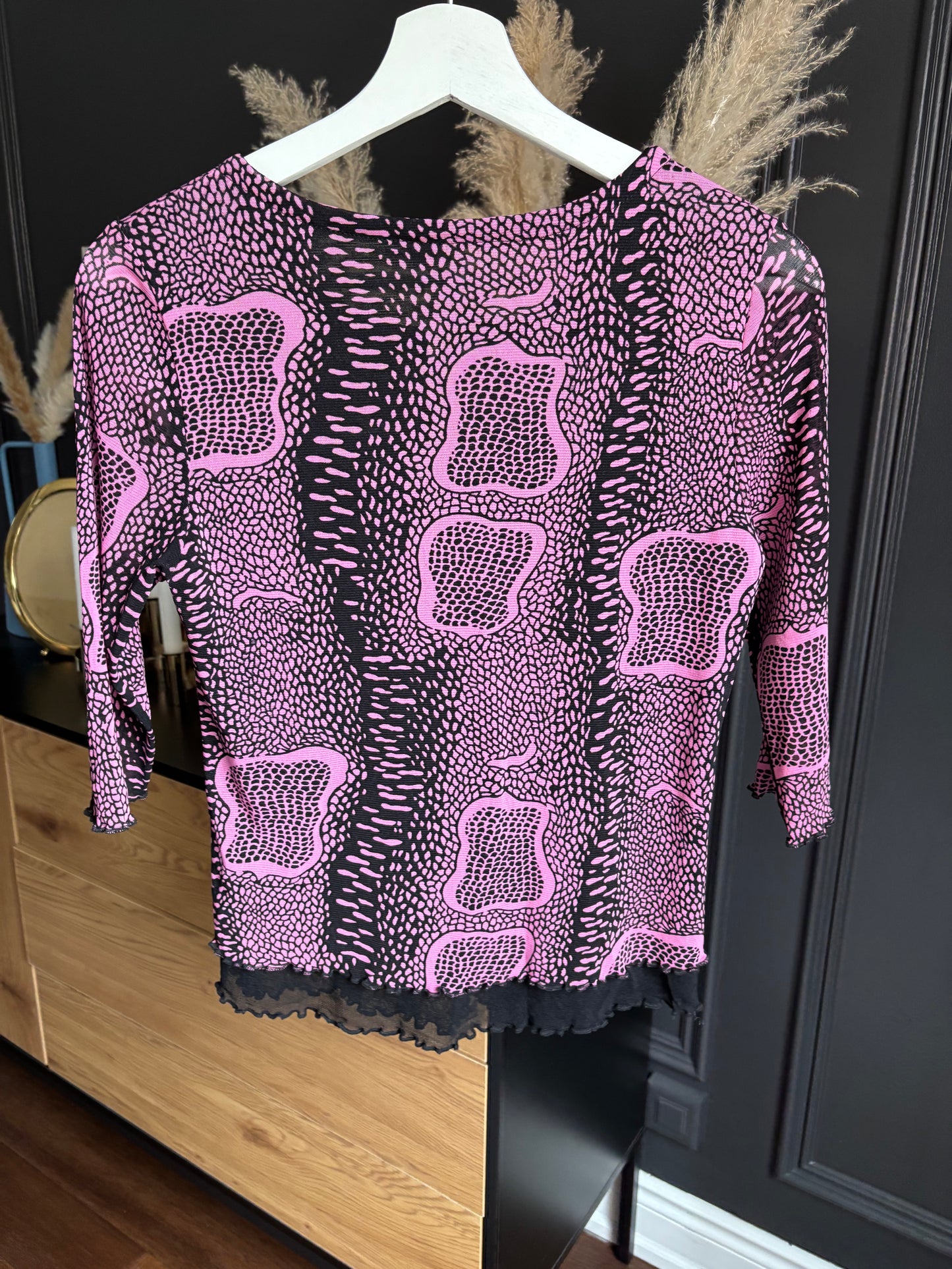 Vintage Pink & Black Mesh Top Size S