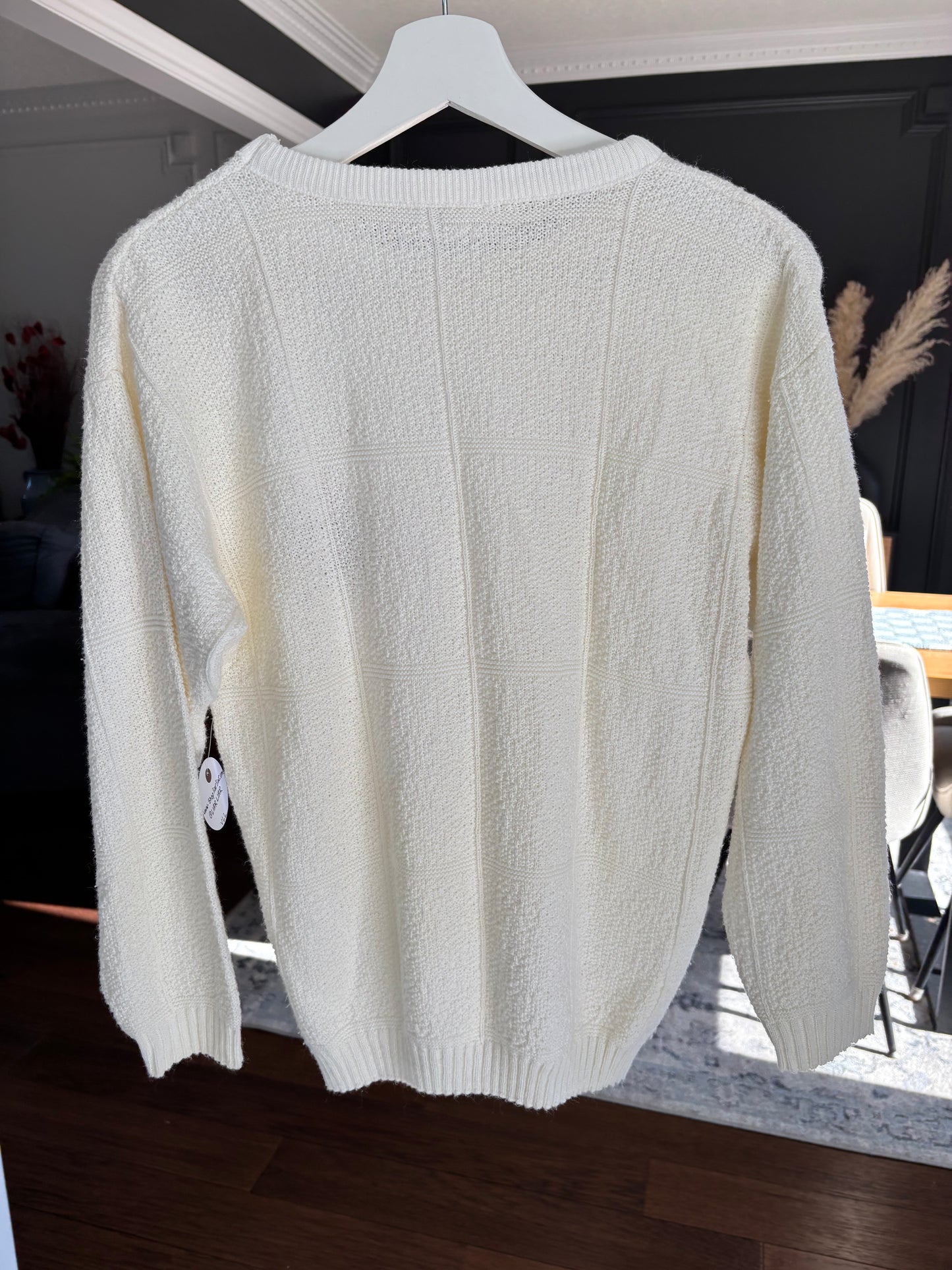Vintage Cream Knit Flower Sweater Size S