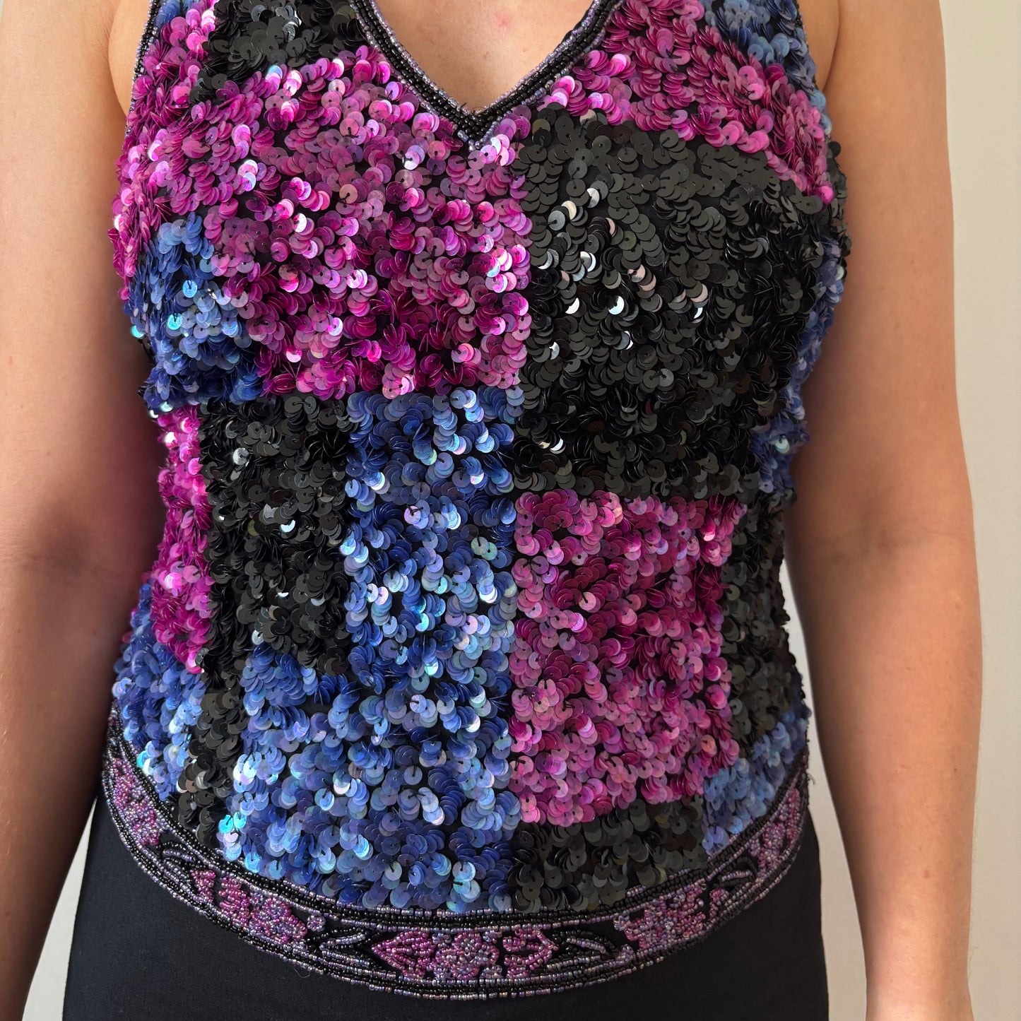 Sequin Beaded Cropped Halter Top