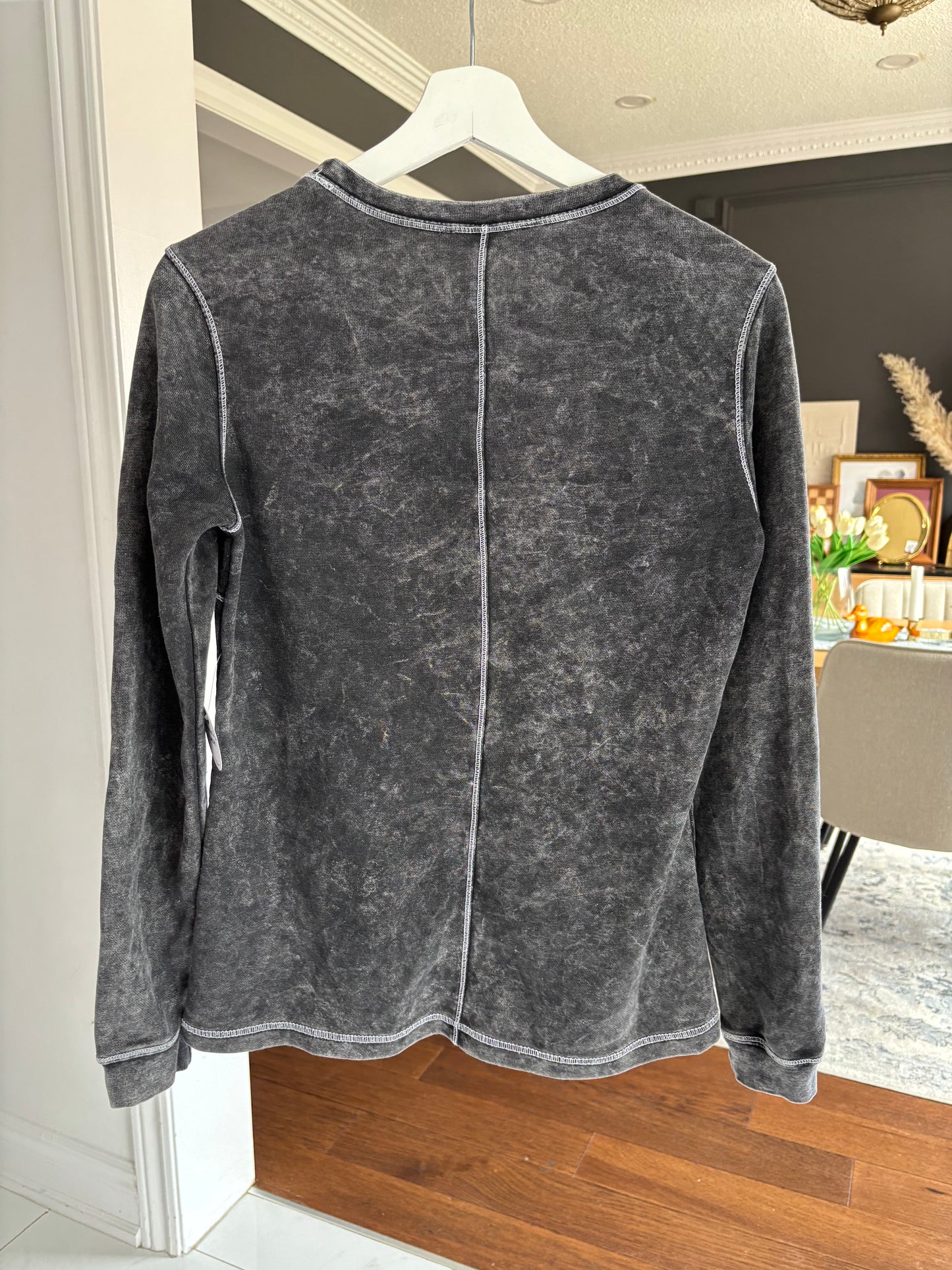 Acid Wash White Stitch Long Sleeve Top Size L