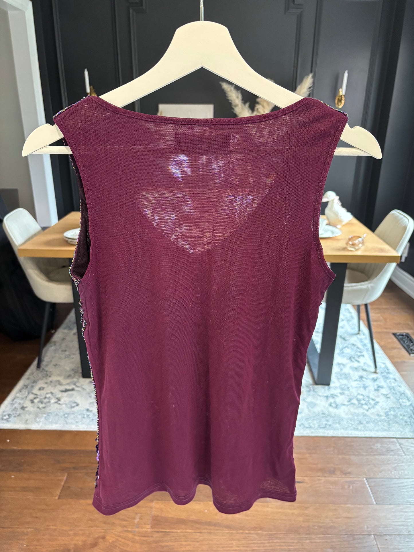 Vintage Wine Coloured Beaded Tank Top Size S