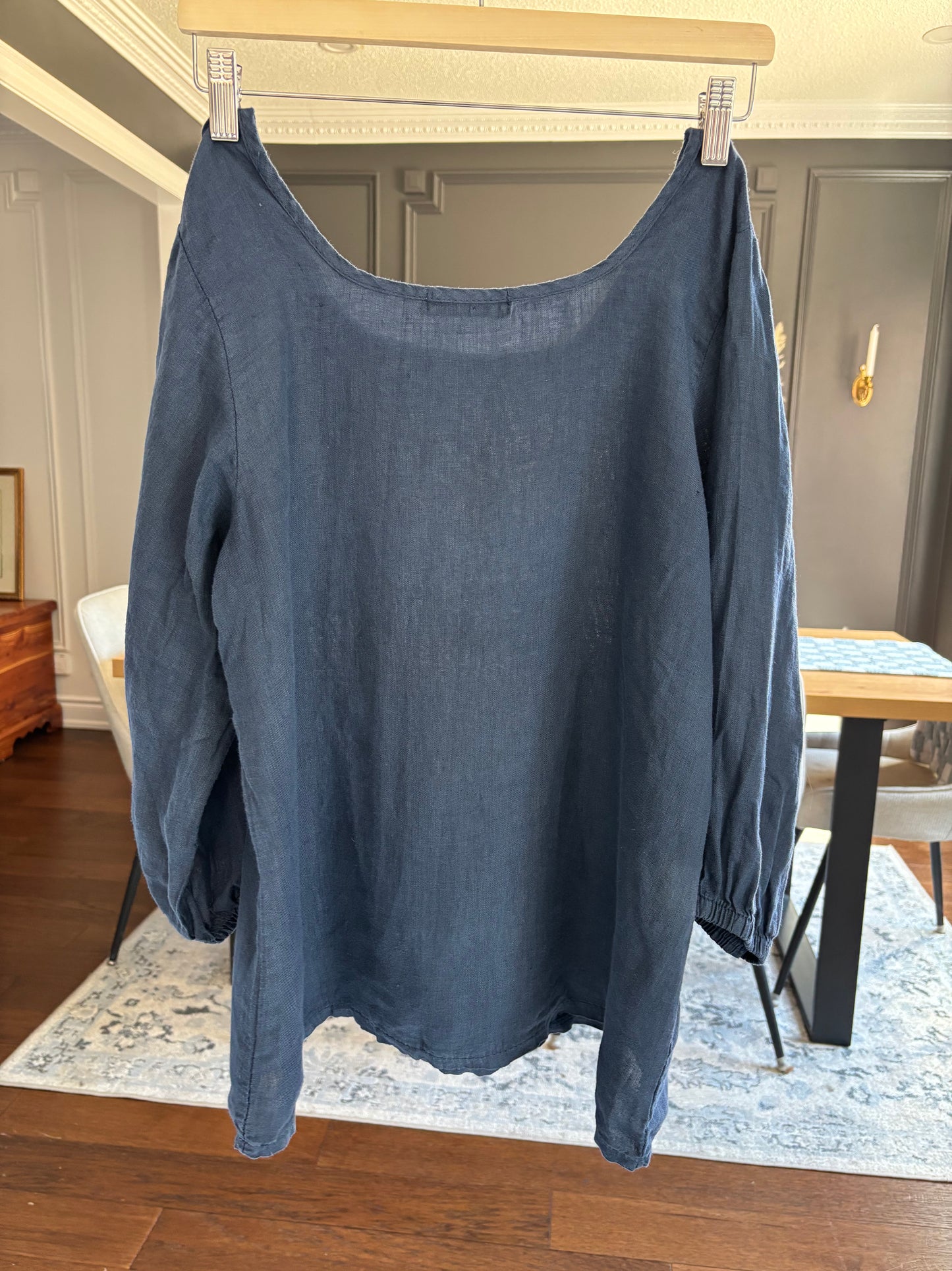 Made In Italy Navy Blue Linen Top Size M