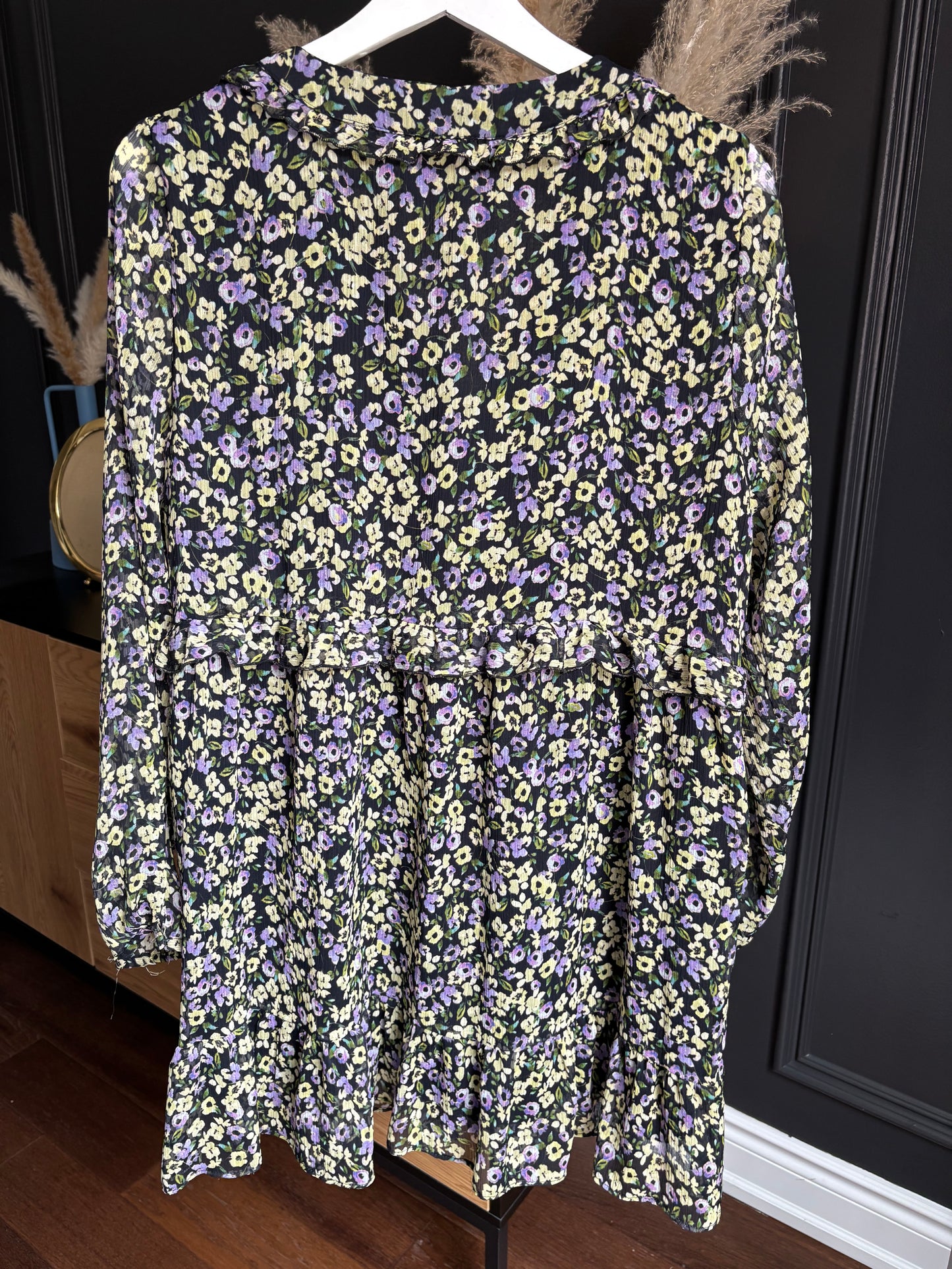 Ruffled Floral Print Button Down Dress Size XL