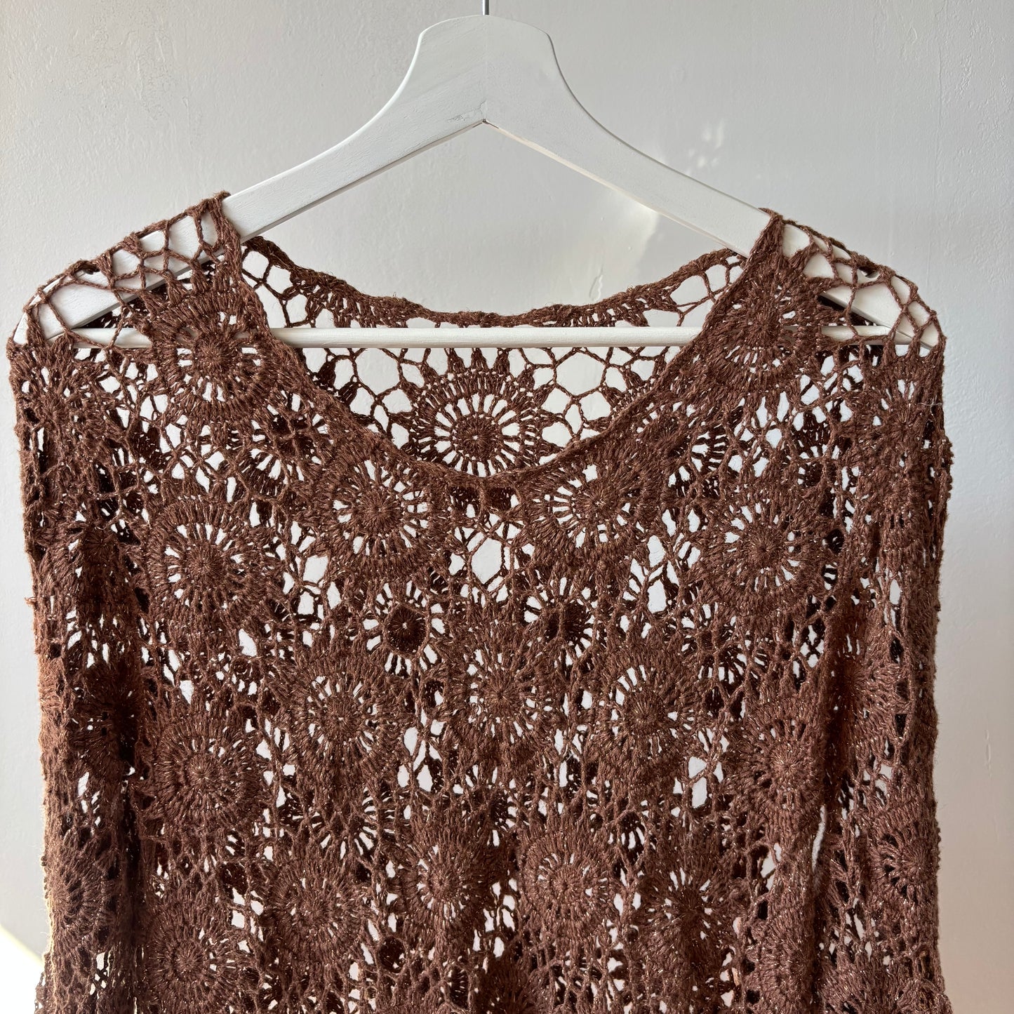 Reworked Brown & Gold Shimmer Crochet Top