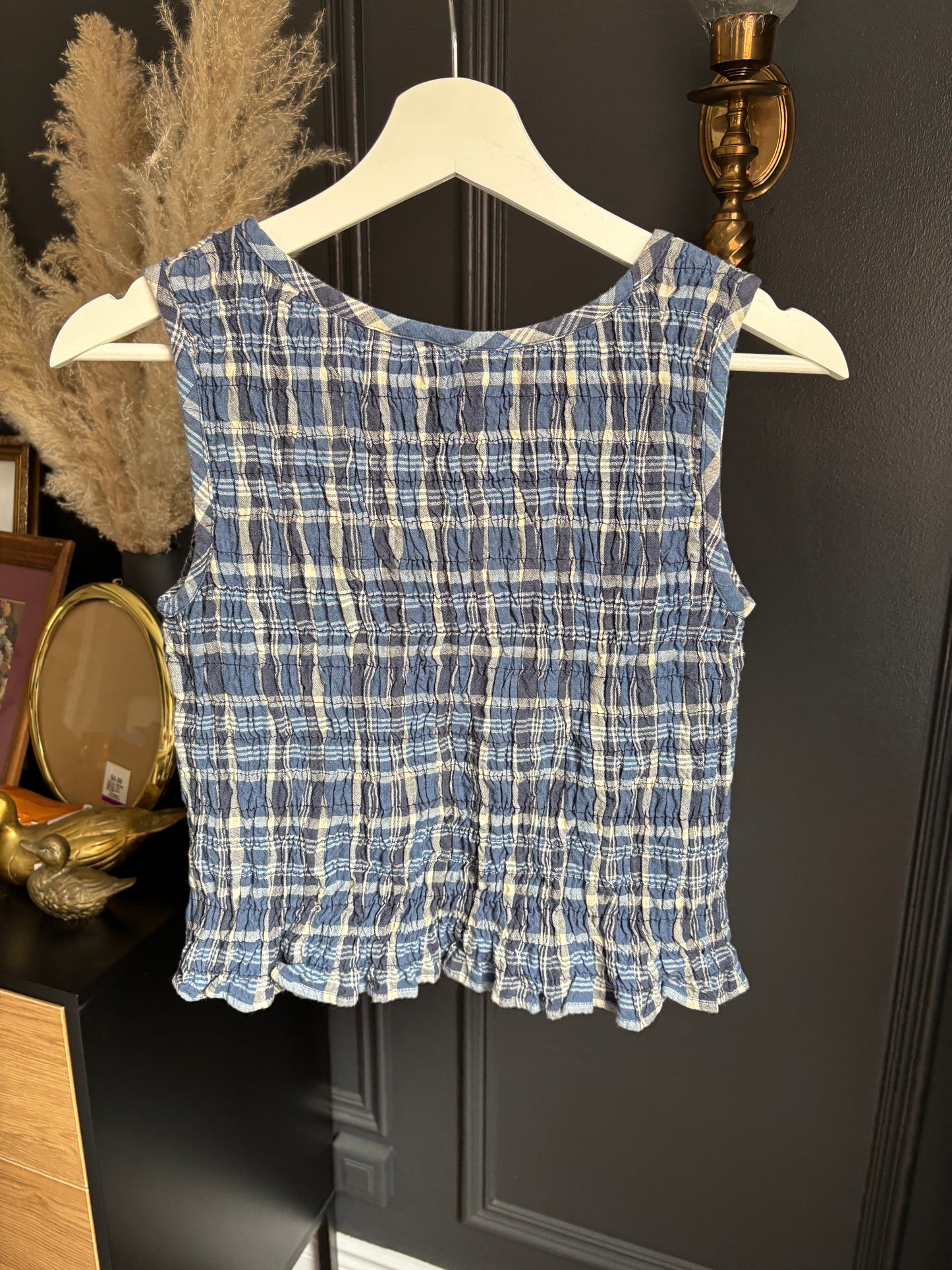 Vintage Plaid Crinkle Crop Tank Size S