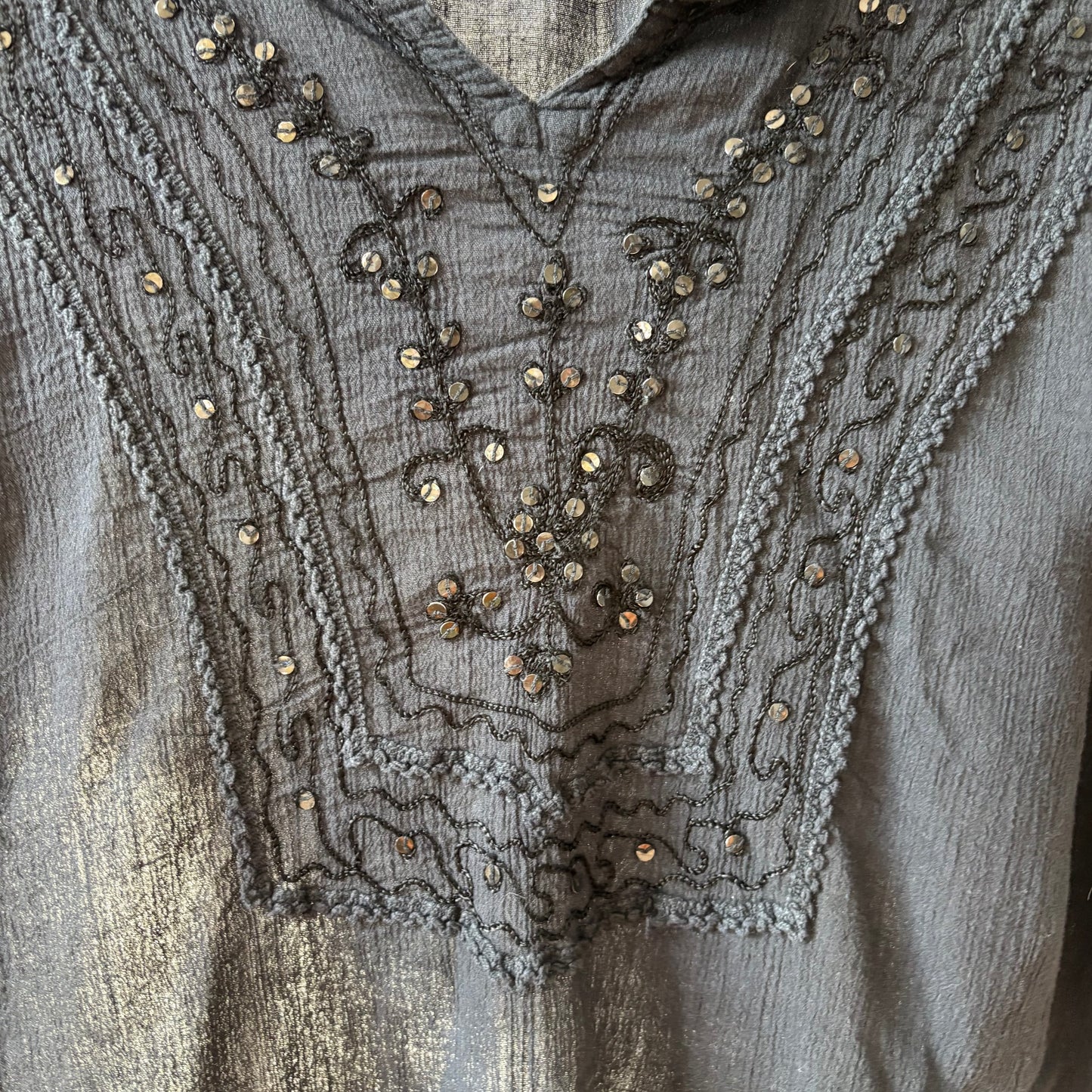 Black Sequin Boho Top