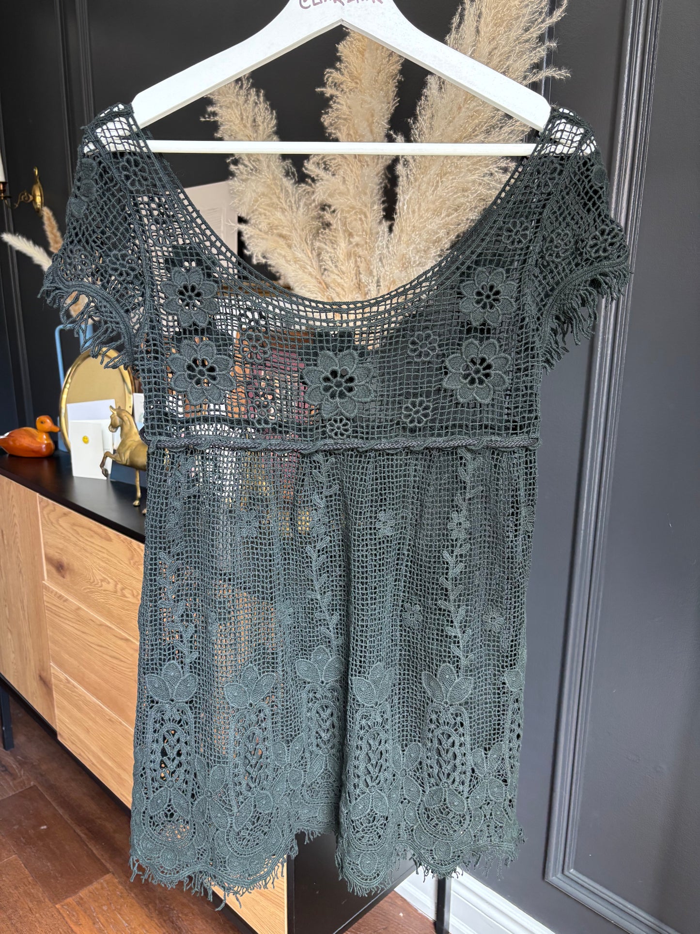 Black Crochet Beach Cover Babydoll Size M
