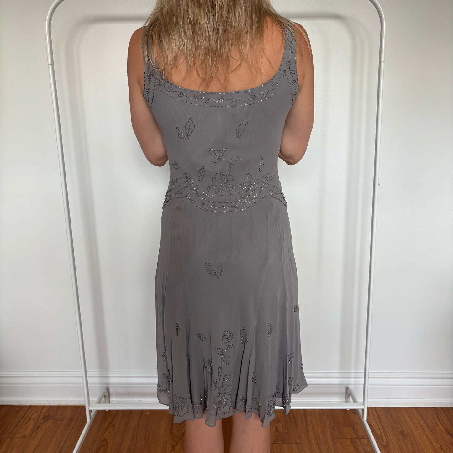 Grey Beaded Midi Dress Size 4