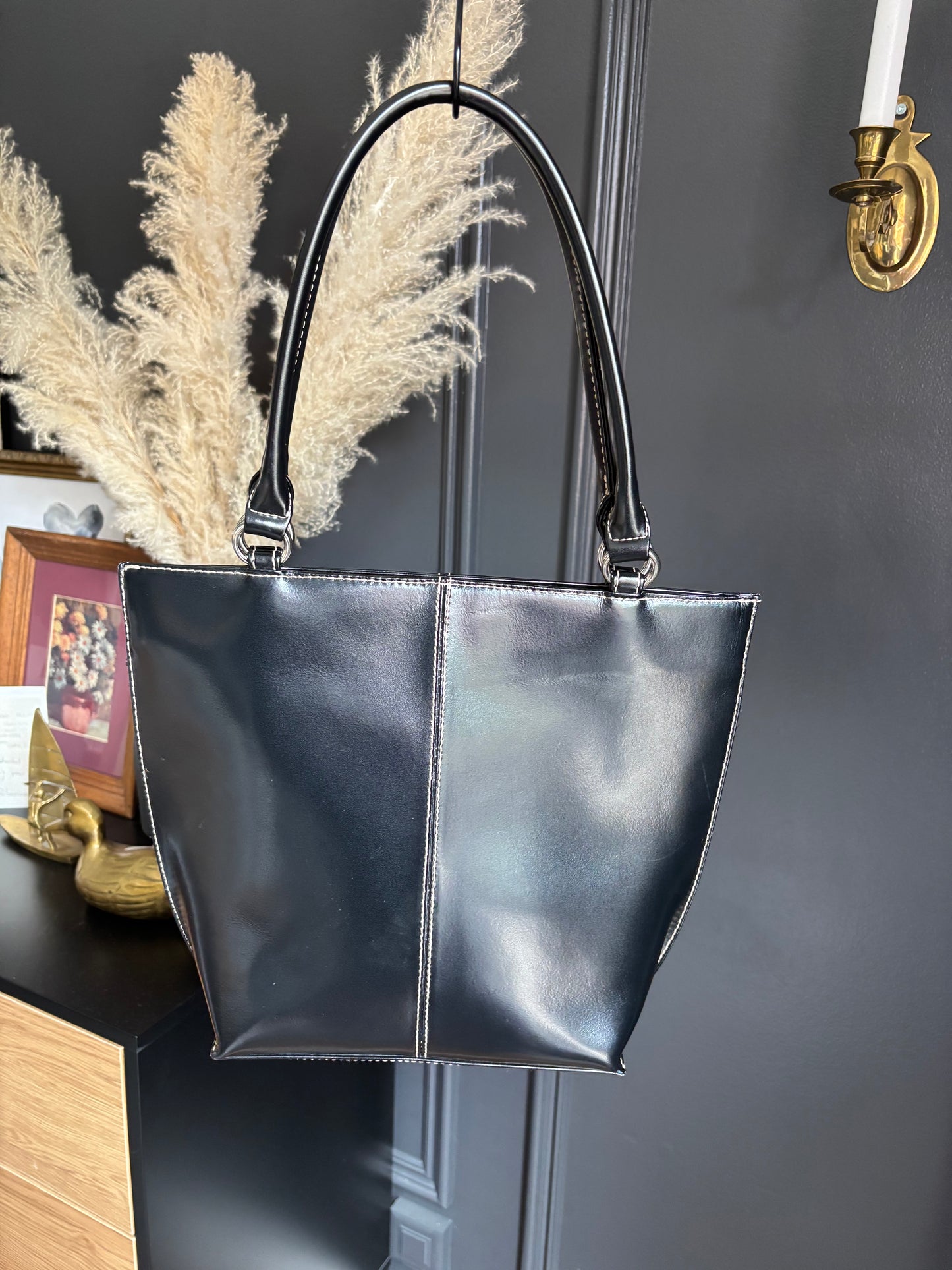 Black Faux Leather 90's Shoulder Bag