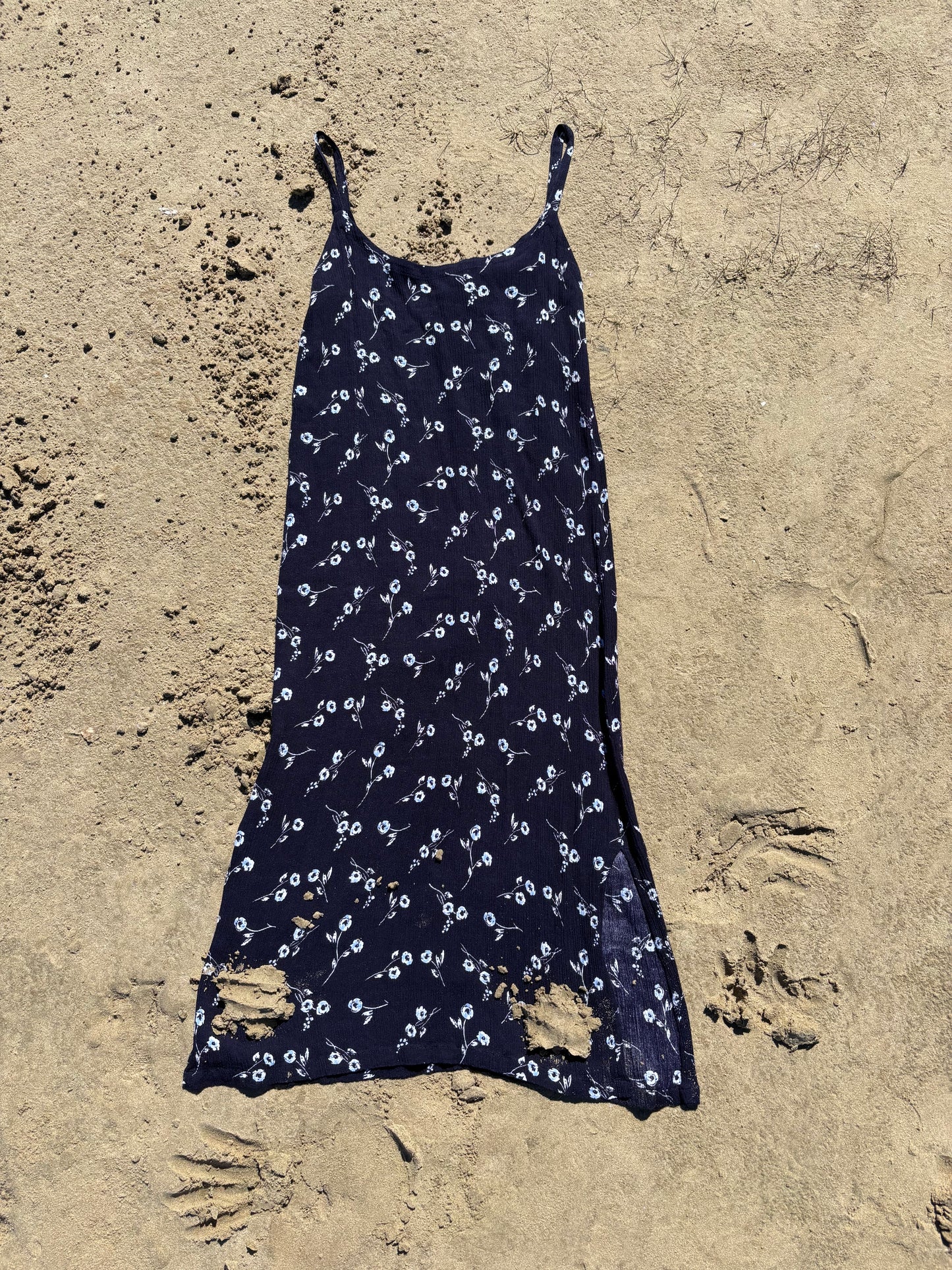 Navy Floral Print Midi Dress Size S