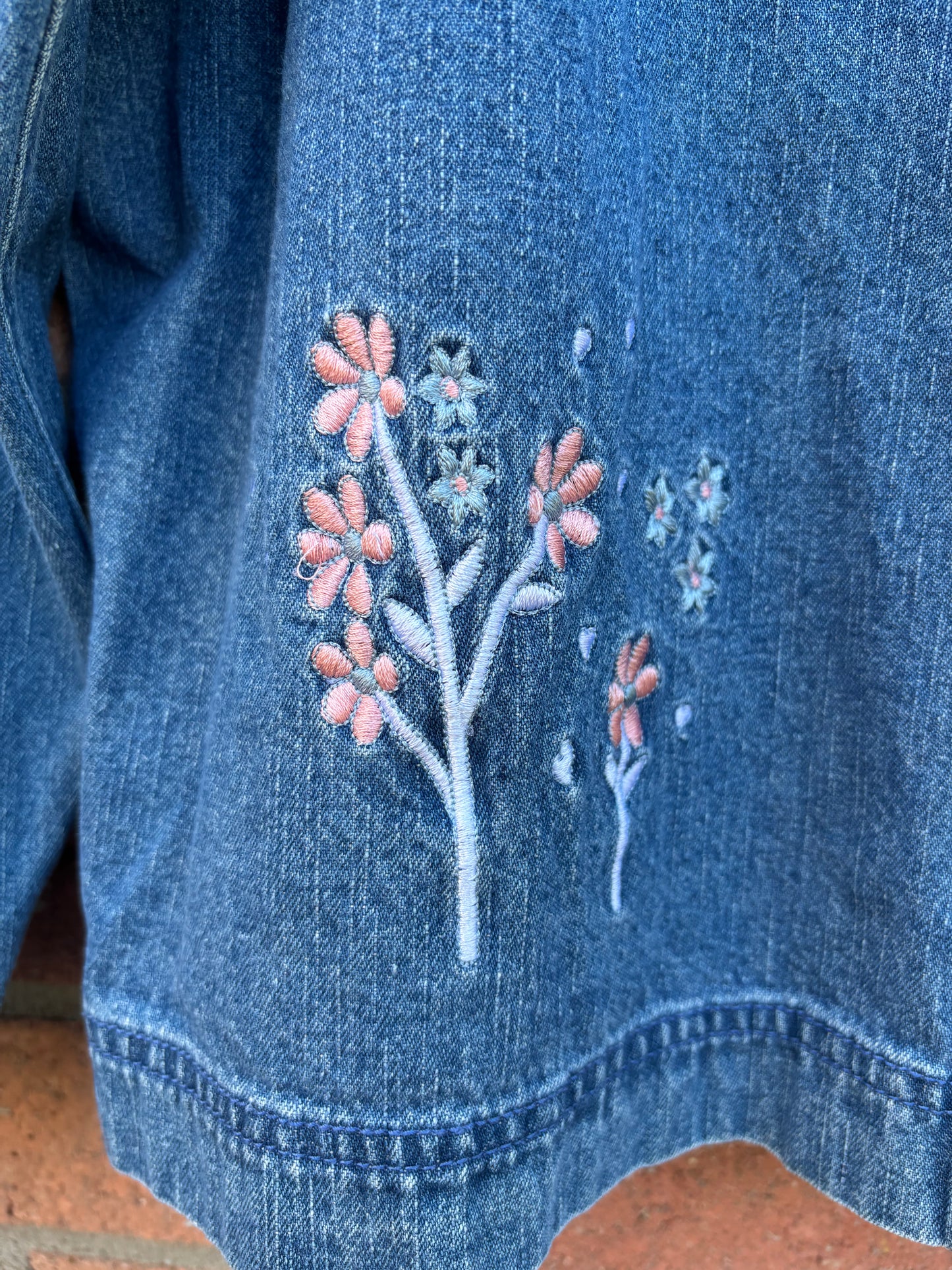 Flower Embroidered Denim Jacket Size X-Large