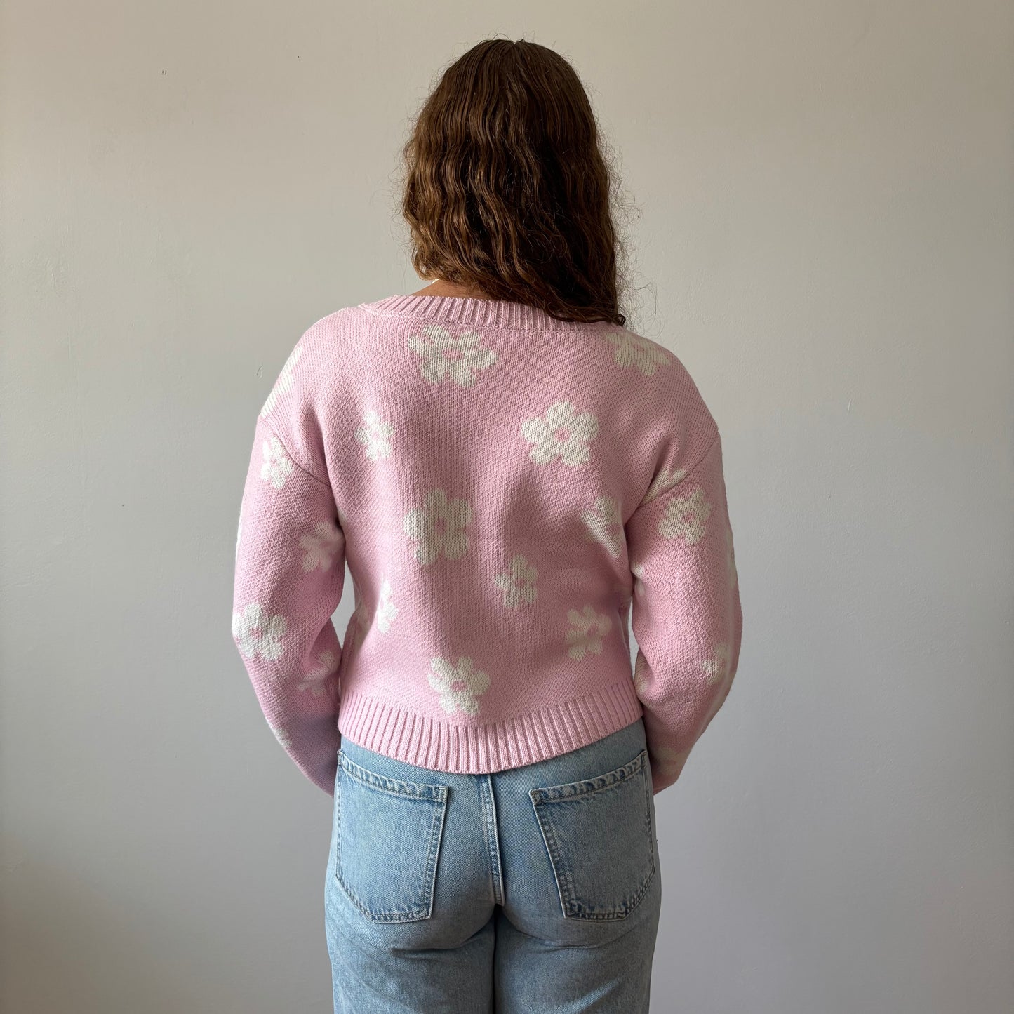 Cute Pink & White flower Cardigan