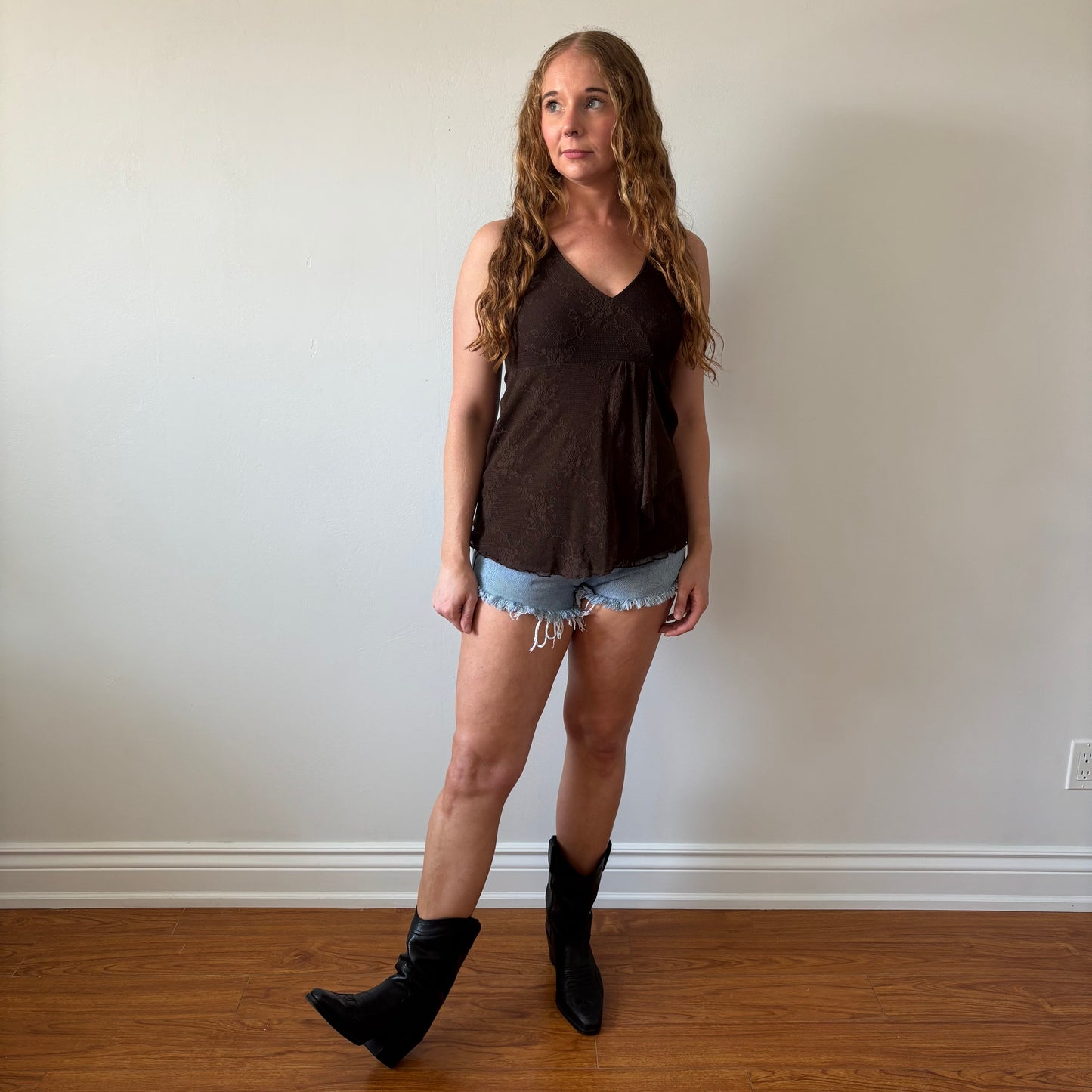 Brown Lace Babydoll Top