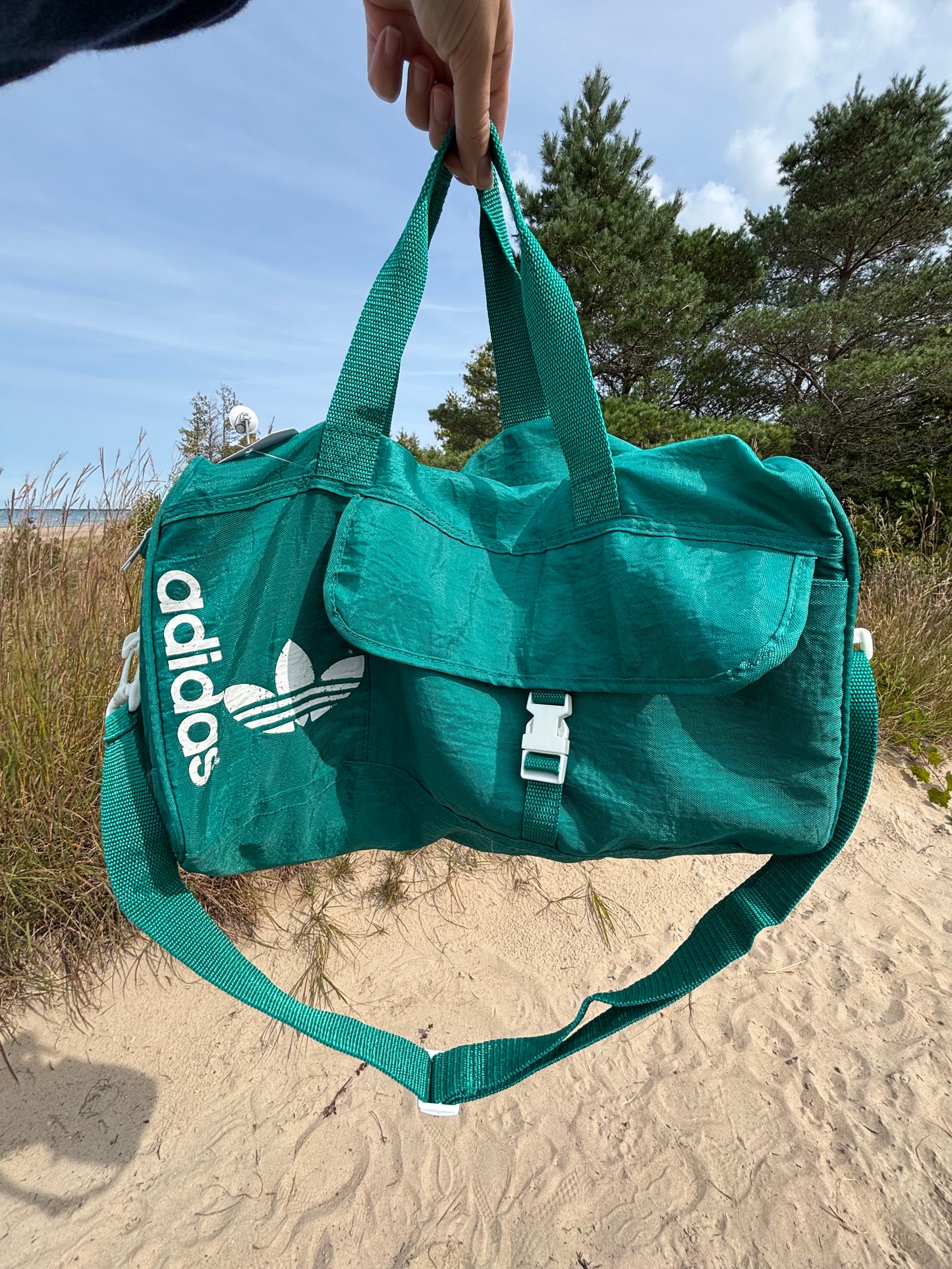 Green Vintage Addidas Nylon Gym Bag