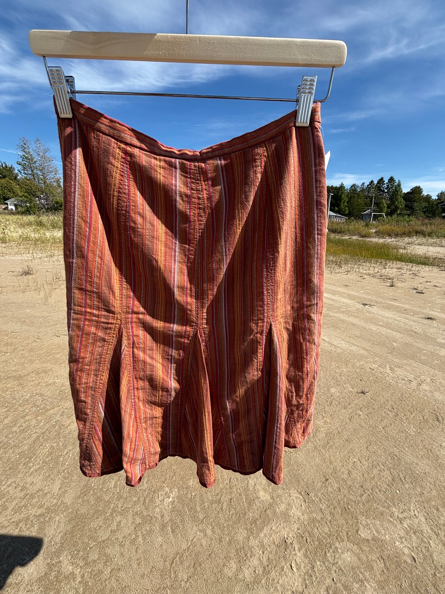 Vintage Earthy Striped Knee Length Skirt Size 8