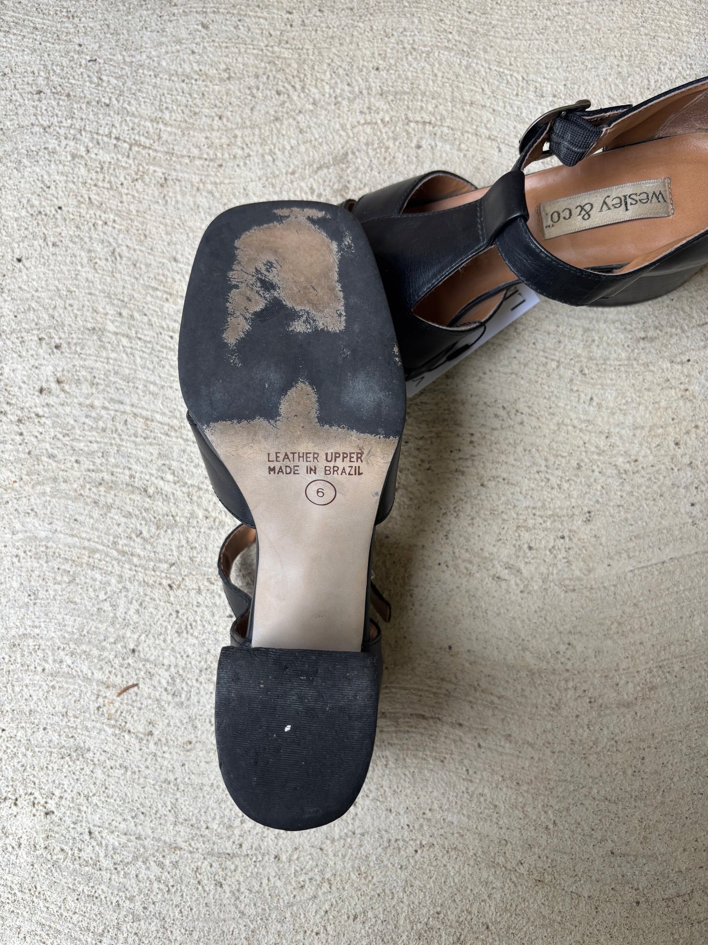 Vintage Black Strap Block Heel Shoes Size 6