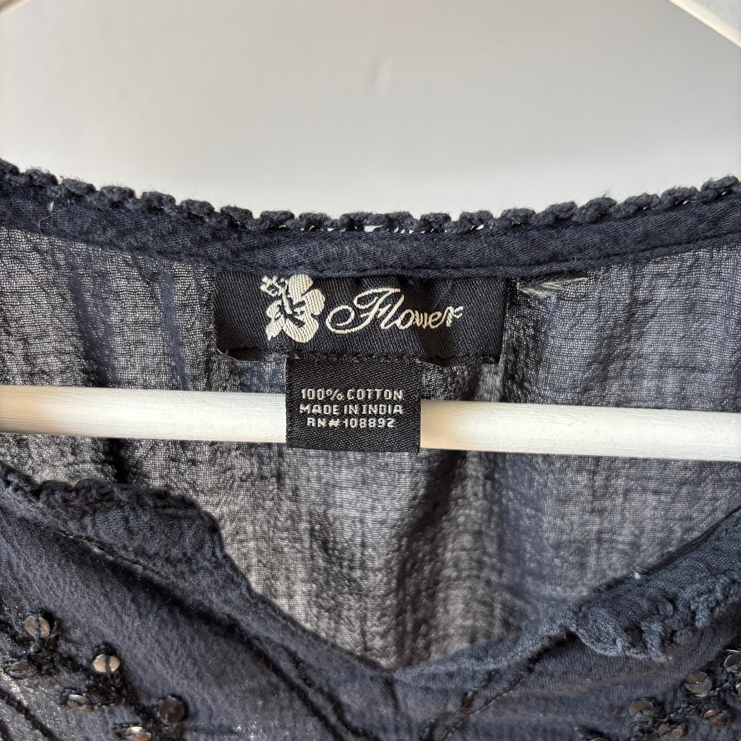 Black Sequin Boho Top