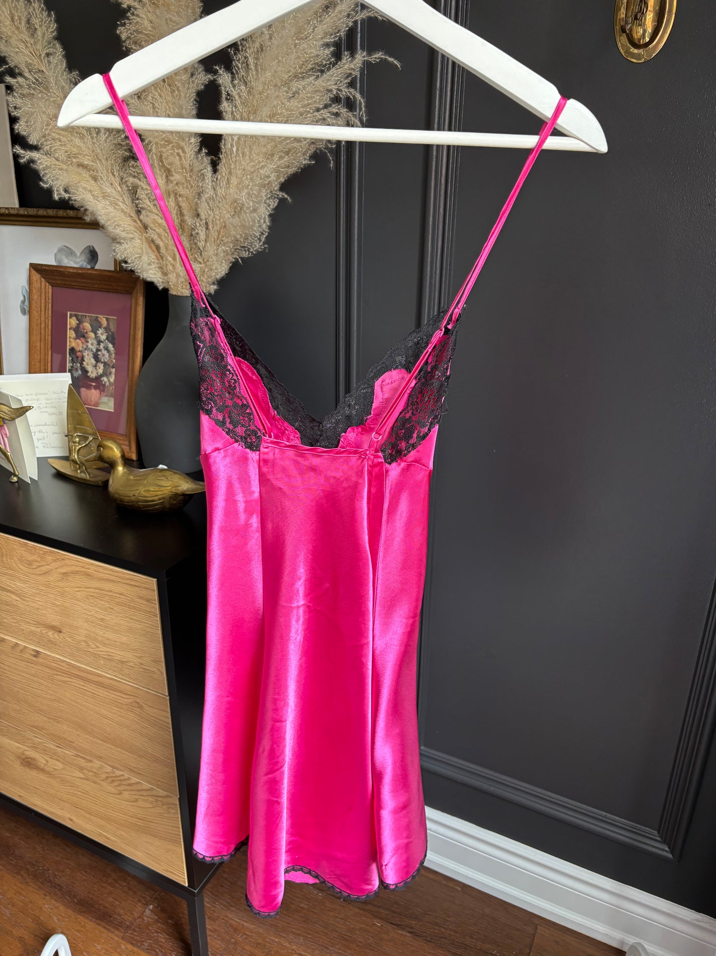 Sexy Pink & Black Lace Slip Size M