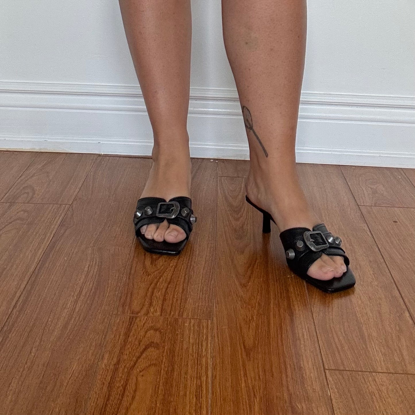 Western Buckle Open Toe Kitten Heel