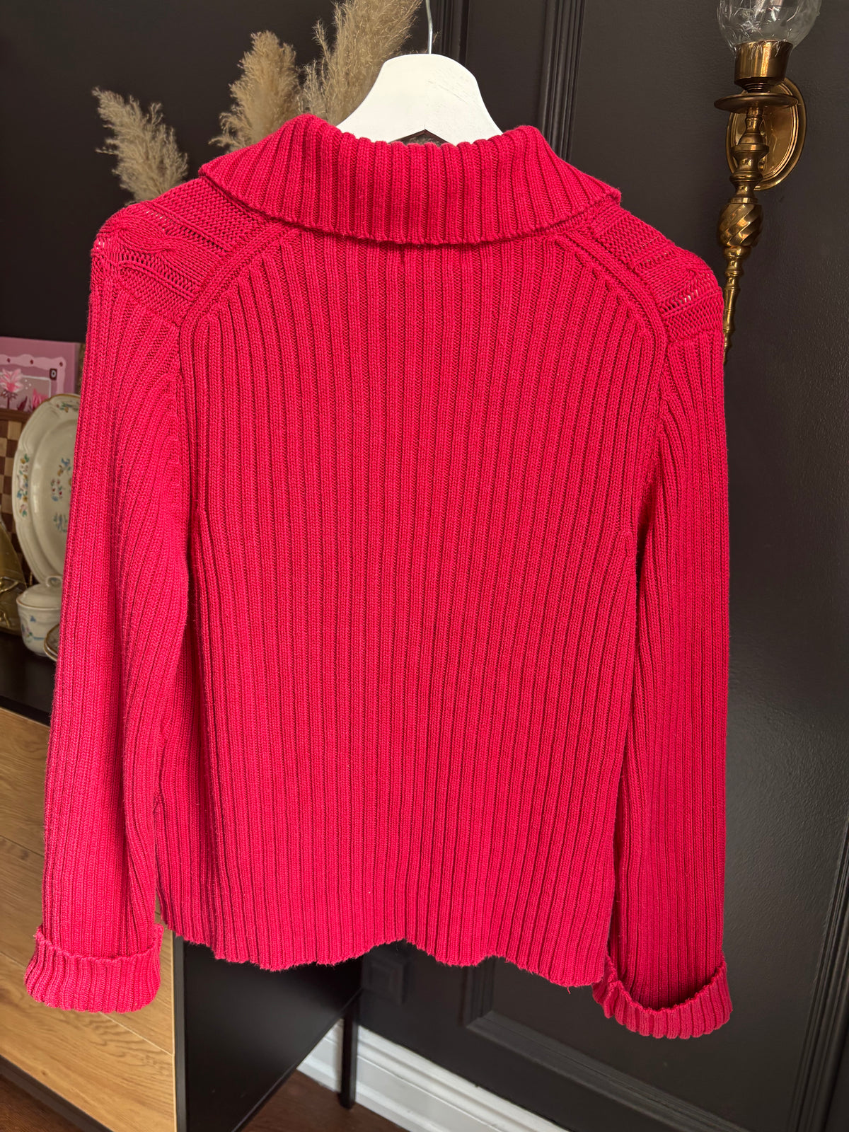Vintage Red Knit Zip Cardigan Size M