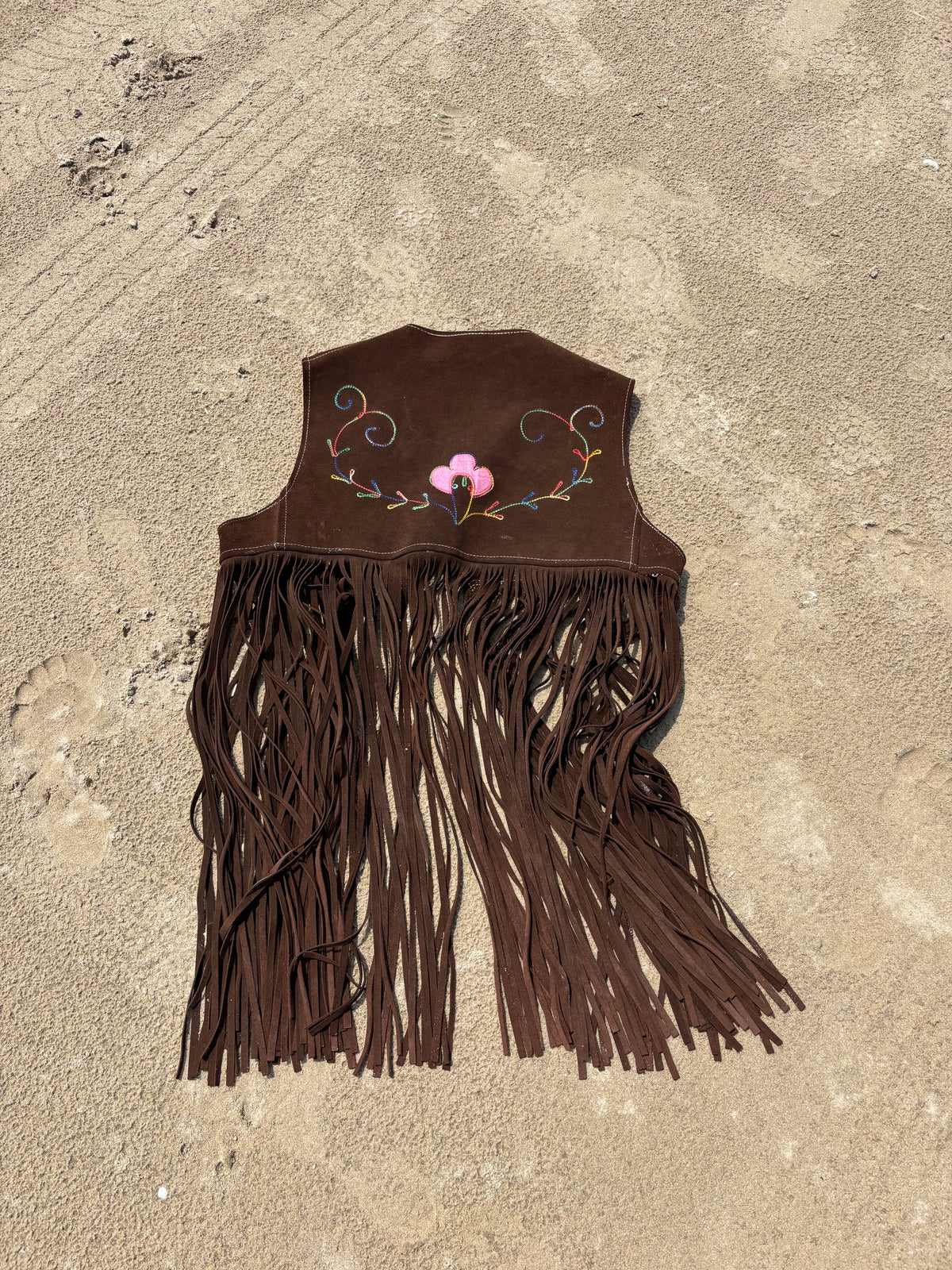 Vintage Suede Embroidered Fringe Vest Size M
